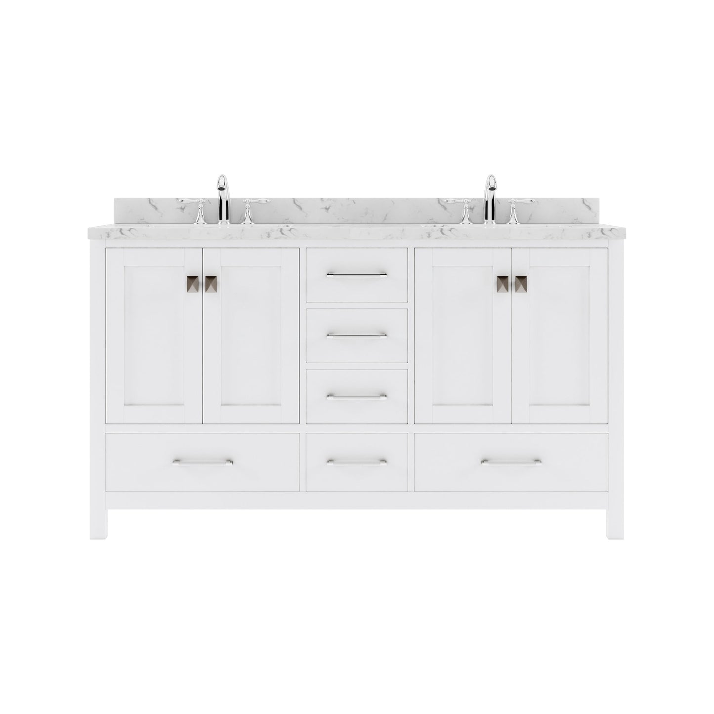 Caroline Avenue 60" Double Bath Vanity in White with Cultured Marble Quartz Top and Round Sinks