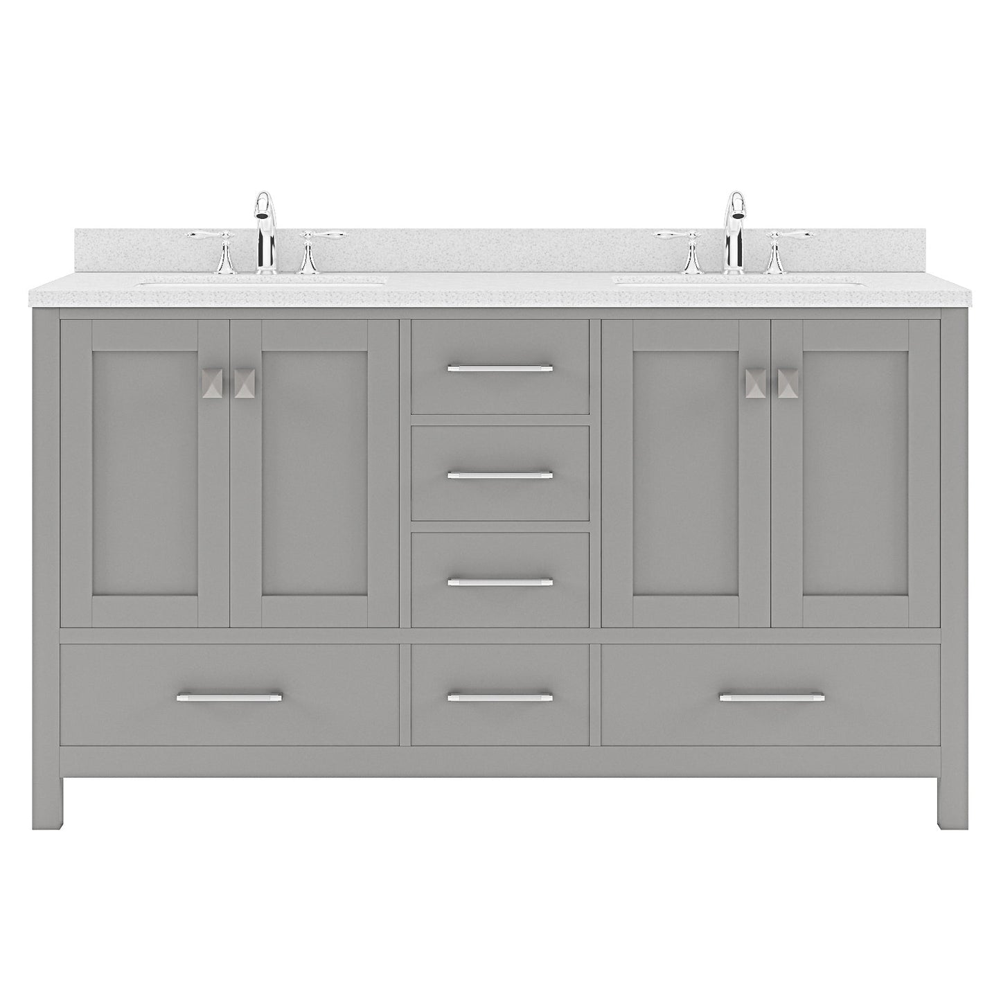 Caroline Avenue 60" Double Bath Vanity in Gray with White Quartz Top and Round Sinks