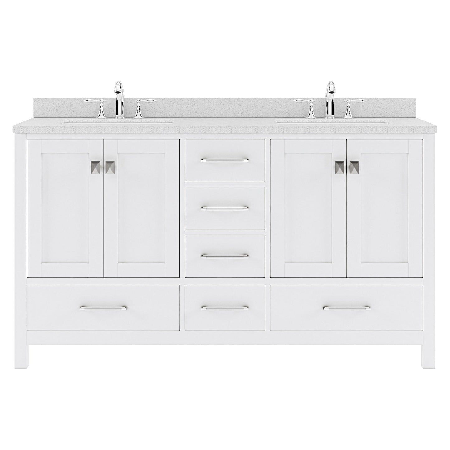 Caroline Avenue 60" Double Bath Vanity in White with White Quartz Top and Round Sinks