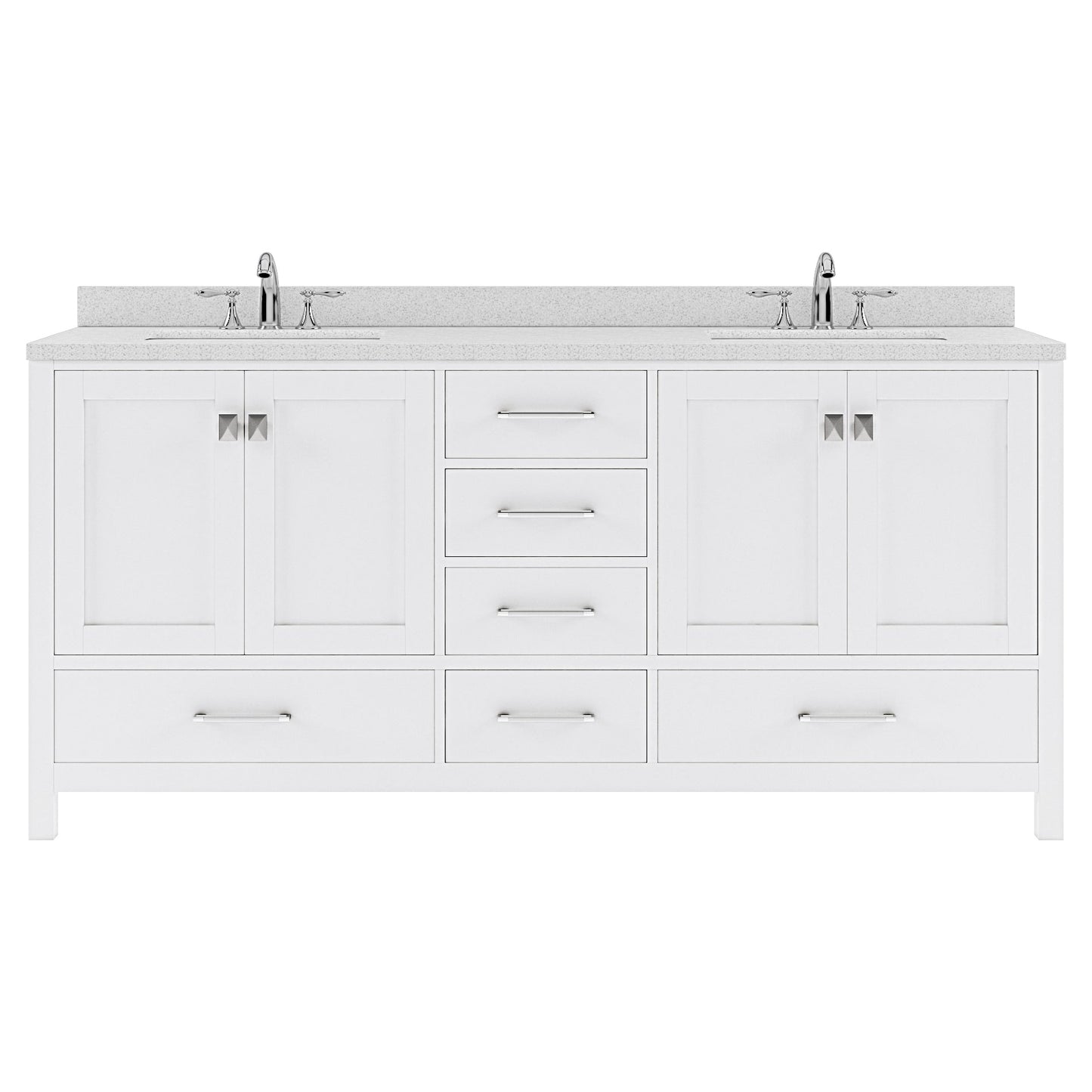 Caroline Avenue 72" Double Bath Vanity in White with White Quartz Top and Round Sinks