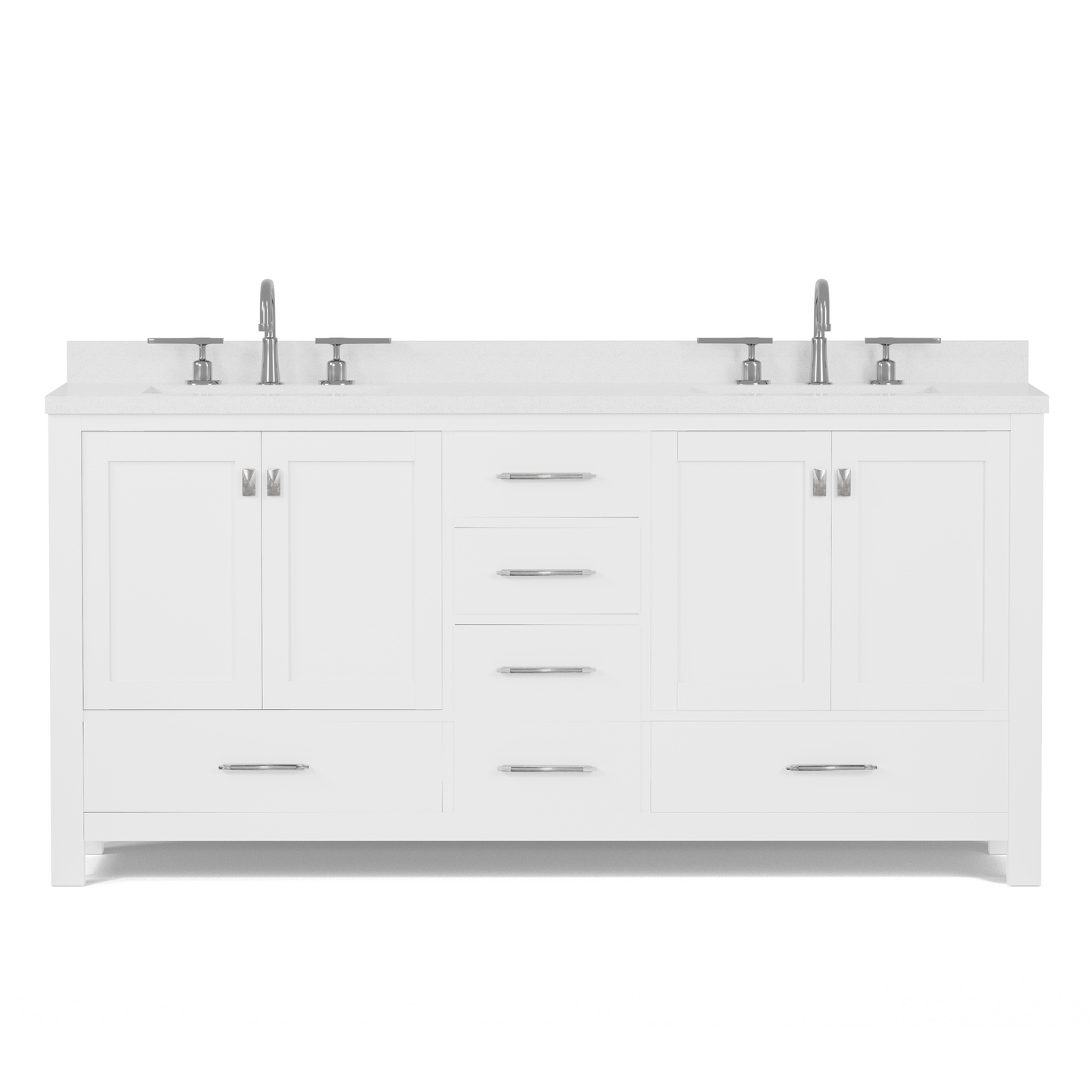 Caroline Avenue 72" Double Bath Vanity in White with White Quartz Top and Square Sinks