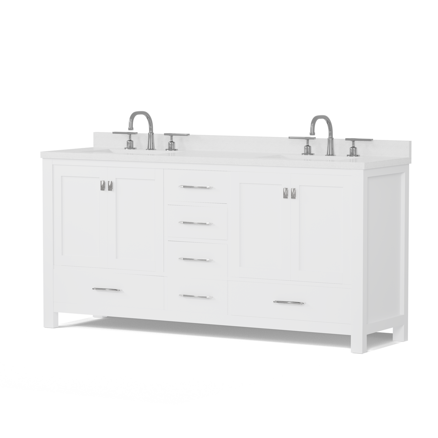 Caroline Avenue 72" Double Bath Vanity in White with White Quartz Top and Square Sinks
