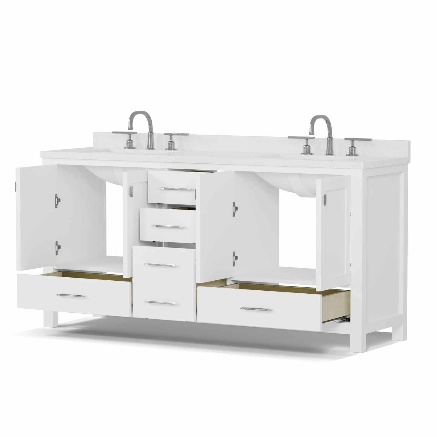 Caroline Avenue 72" Double Bath Vanity in White with White Quartz Top and Square Sinks