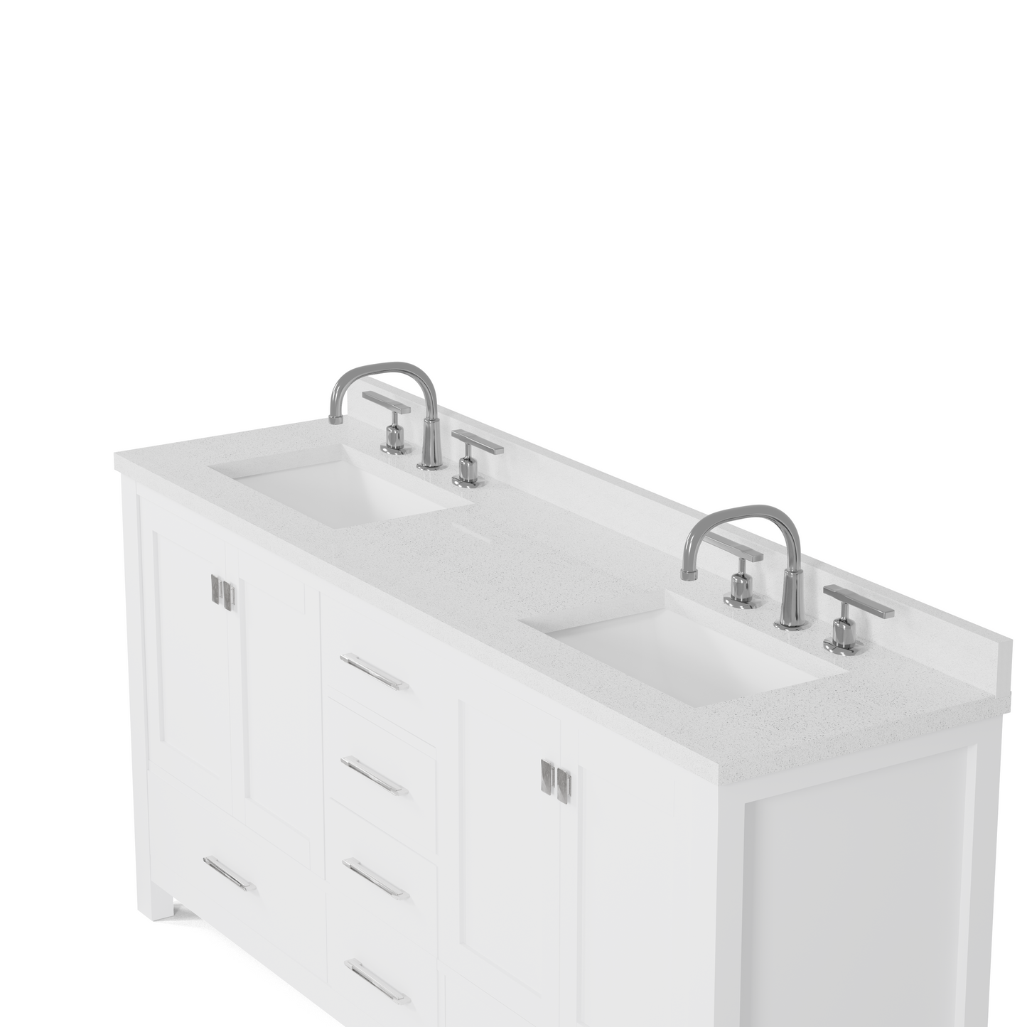 Caroline Avenue 72" Double Bath Vanity in White with White Quartz Top and Square Sinks