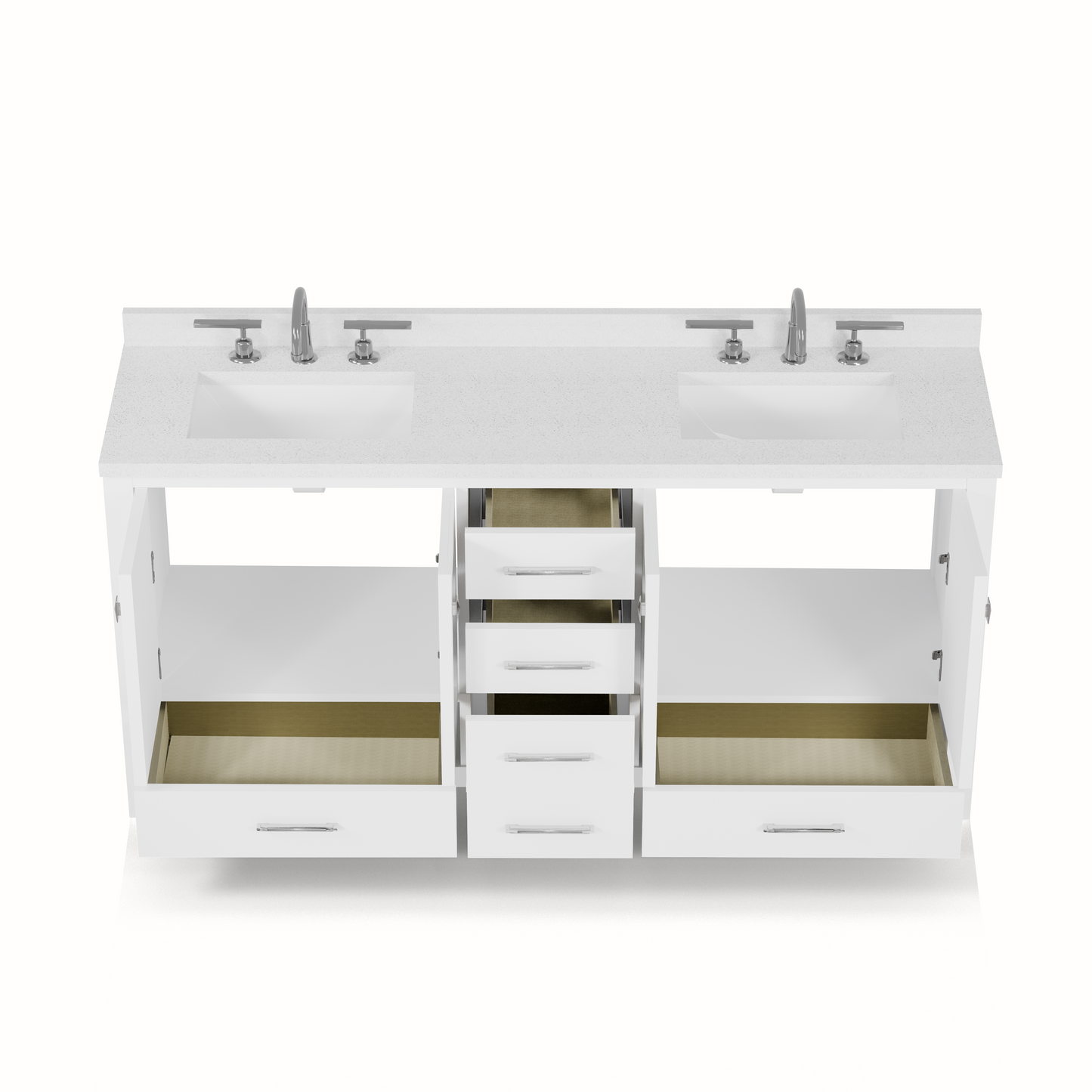 Caroline Avenue 72" Double Bath Vanity in White with White Quartz Top and Square Sinks