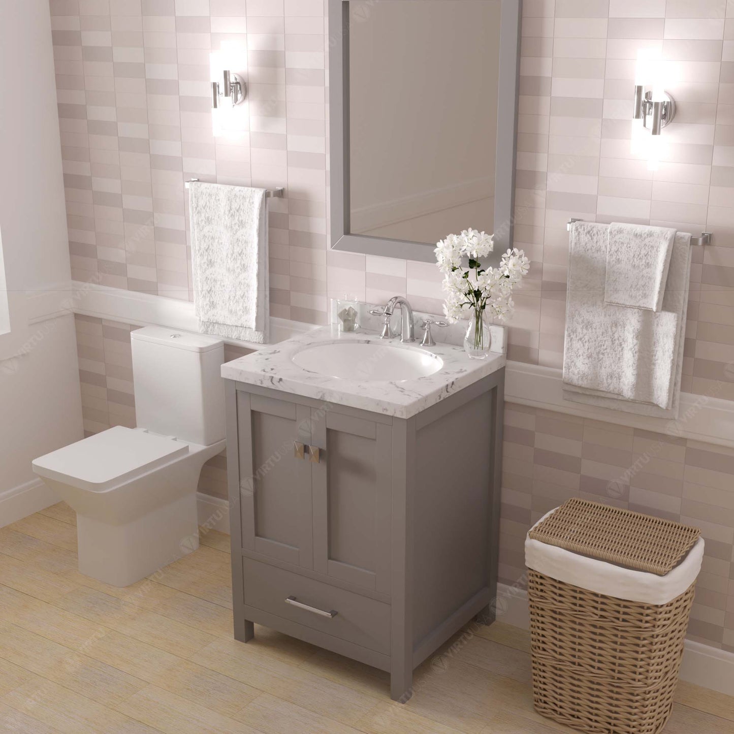 Caroline Avenue 24" Single Bath Vanity in Gray with Cultured Marble Quartz Top and Round Sink