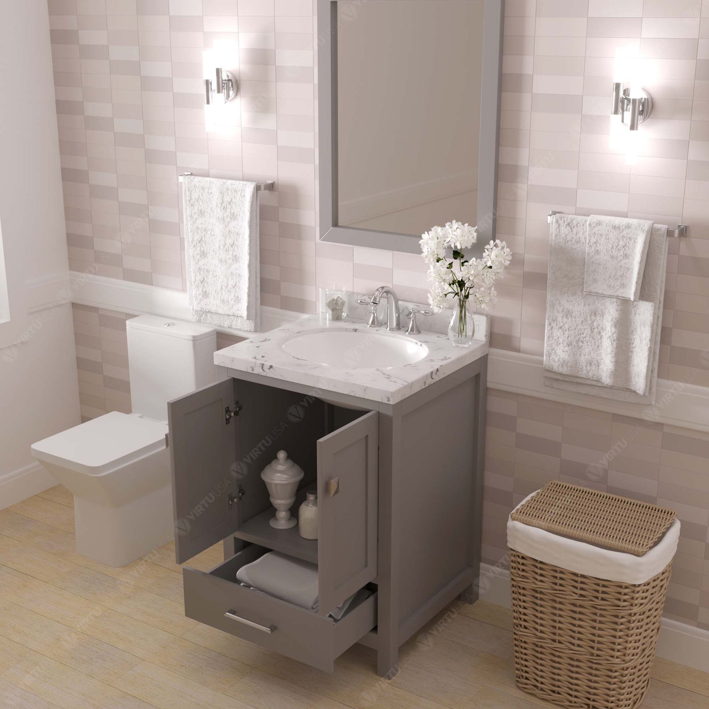 Caroline Avenue 24" Single Bath Vanity in Gray with Cultured Marble Quartz Top and Round Sink