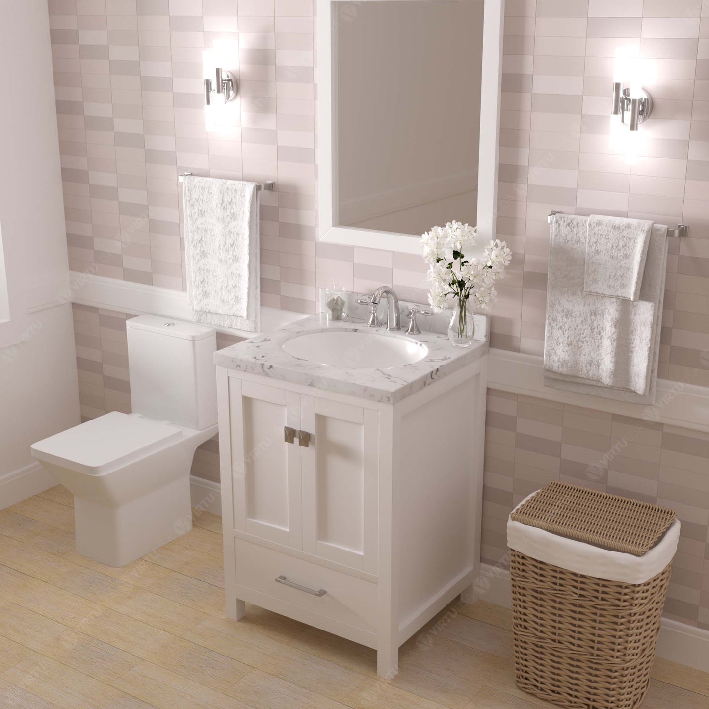 Caroline Avenue 24" Single Bath Vanity in White with Cultured Marble Quartz Top and Round Sink