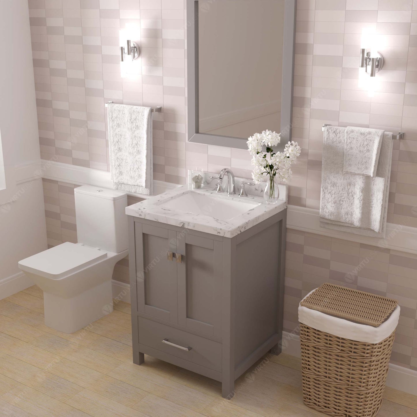 Caroline Avenue 24" Single Bath Vanity in Gray with Cultured Marble Quartz Top and Square Sink