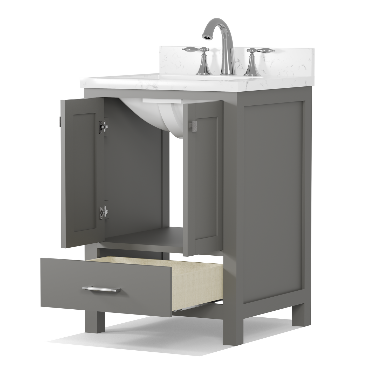 Caroline Avenue 24" Single Bath Vanity in Gray with Cultured Marble Quartz Top and Square Sink