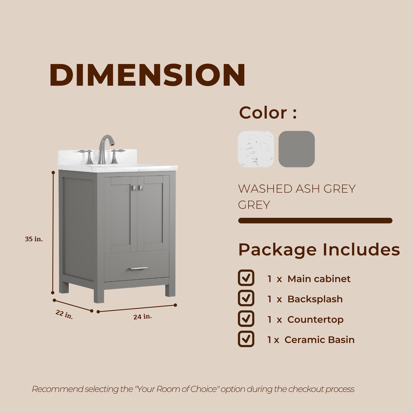 Caroline Avenue 24" Single Bath Vanity in Gray with Cultured Marble Quartz Top and Square Sink