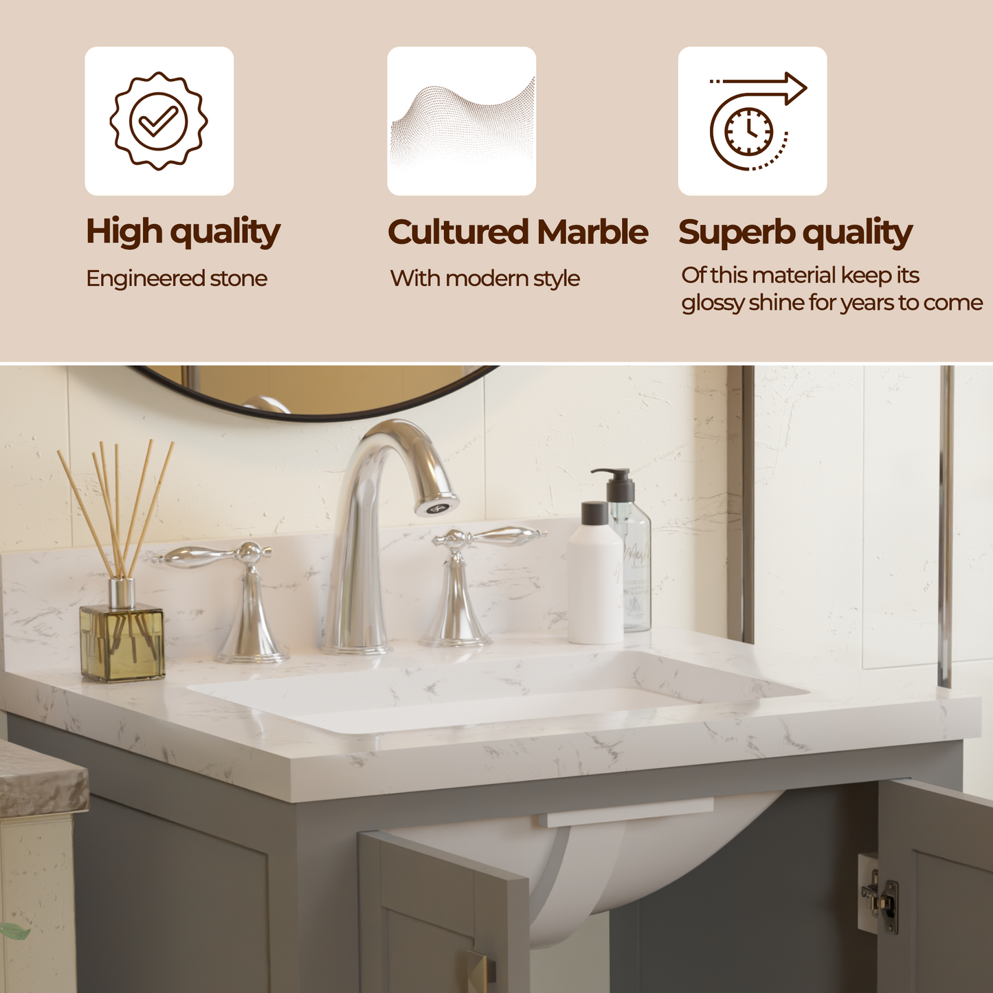 Caroline Avenue 24" Single Bath Vanity in Gray with Cultured Marble Quartz Top and Square Sink