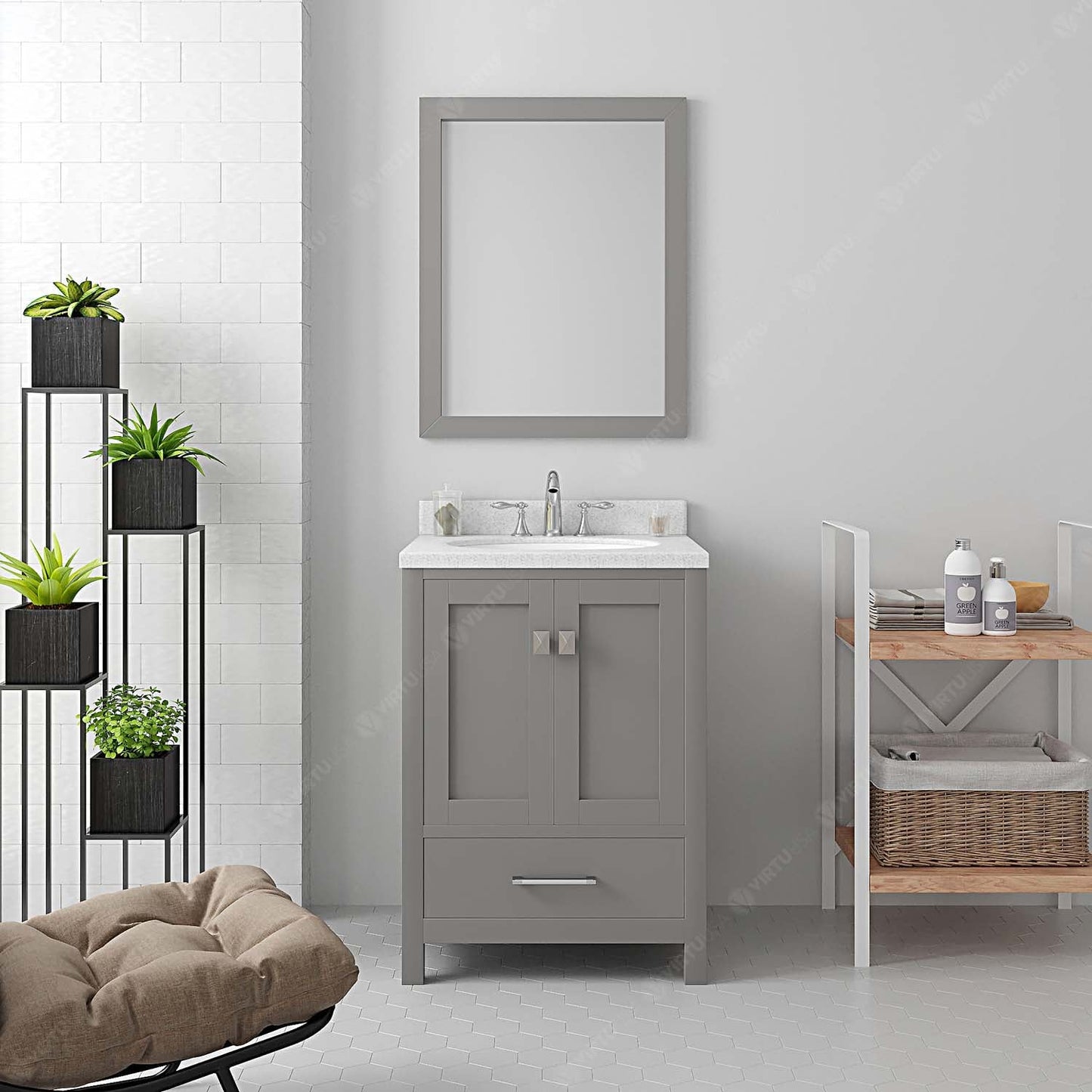 Caroline Avenue 24" Single Bath Vanity in Gray with White Quartz Top and Round Sink