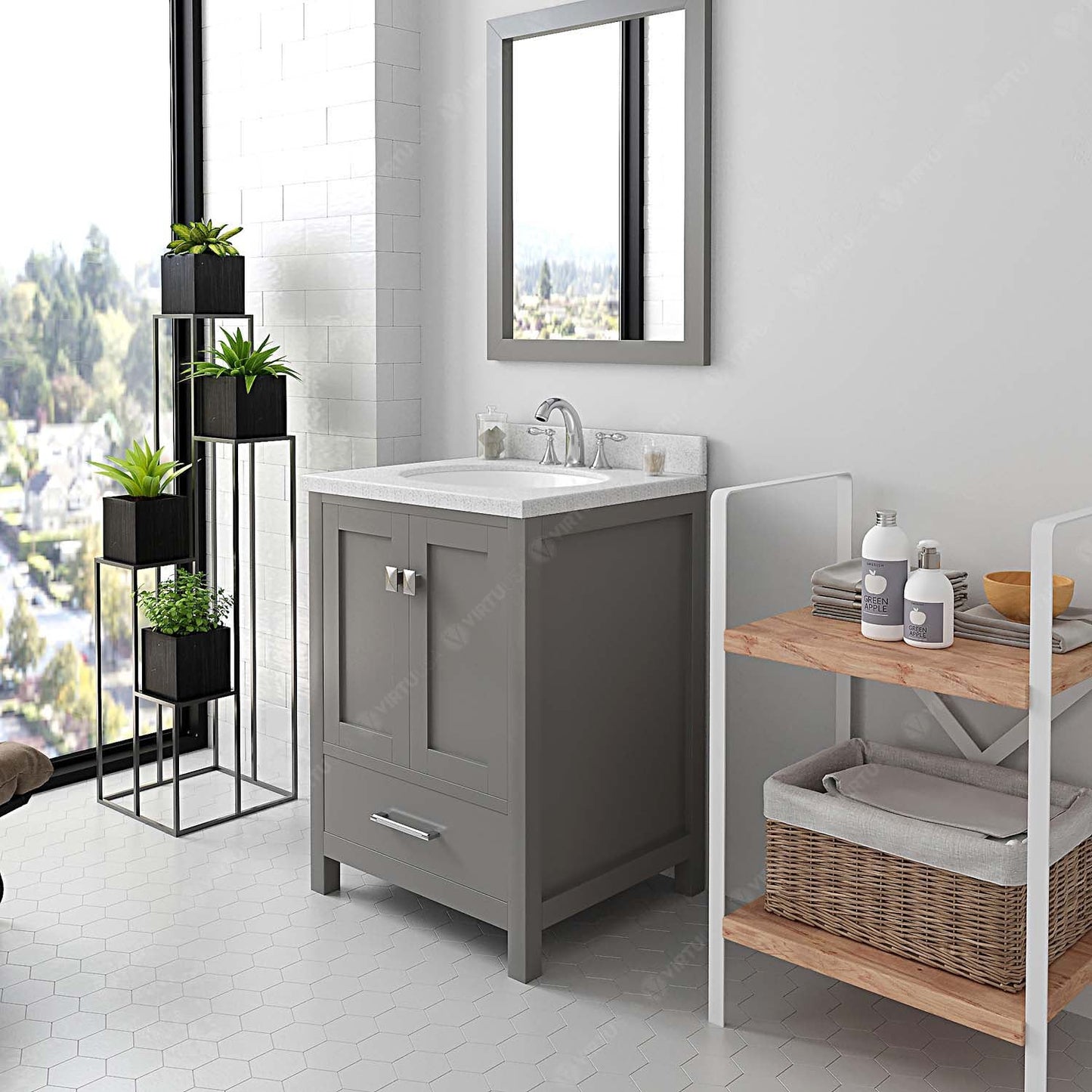 Caroline Avenue 24" Single Bath Vanity in Gray with White Quartz Top and Round Sink