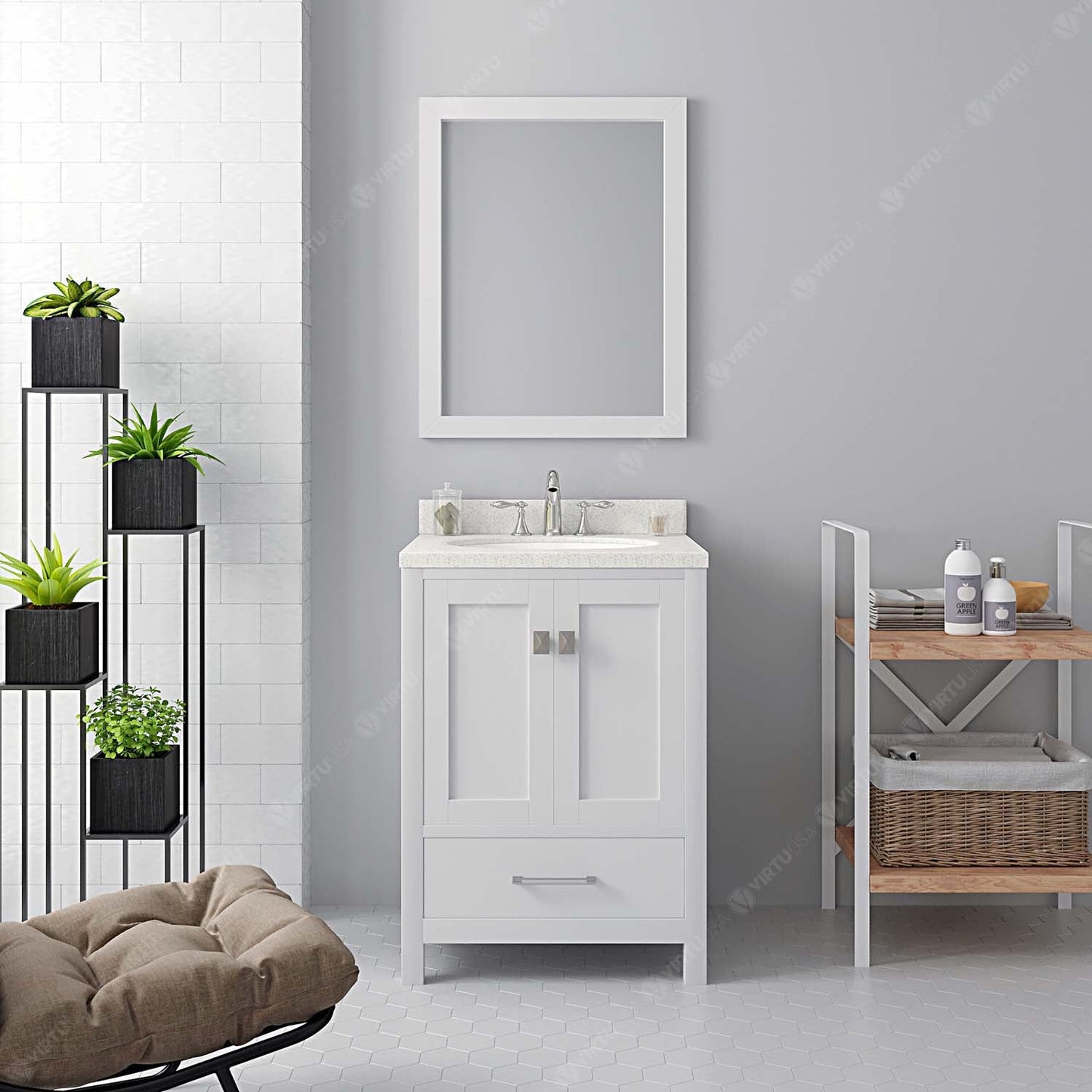 Caroline Avenue 24" Single Bath Vanity in White with White Quartz Top and Round Sink