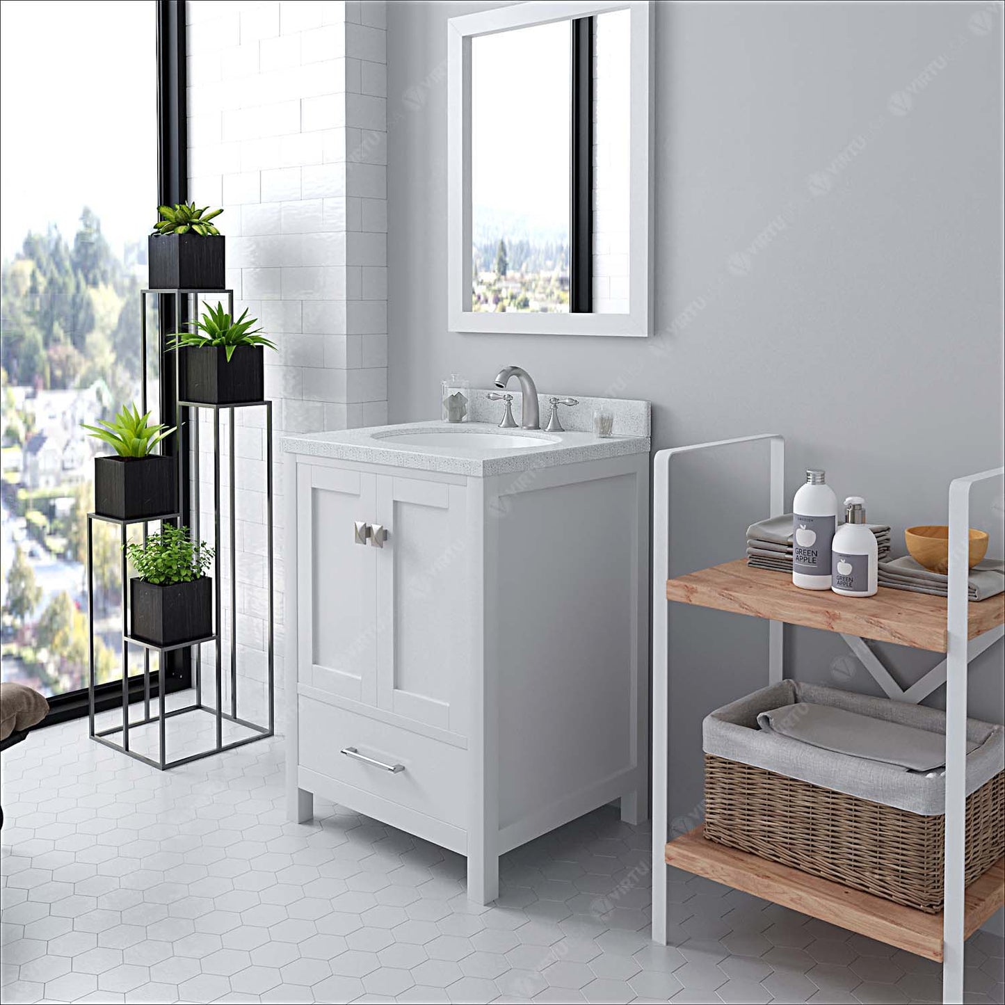 Caroline Avenue 24" Single Bath Vanity in White with White Quartz Top and Round Sink