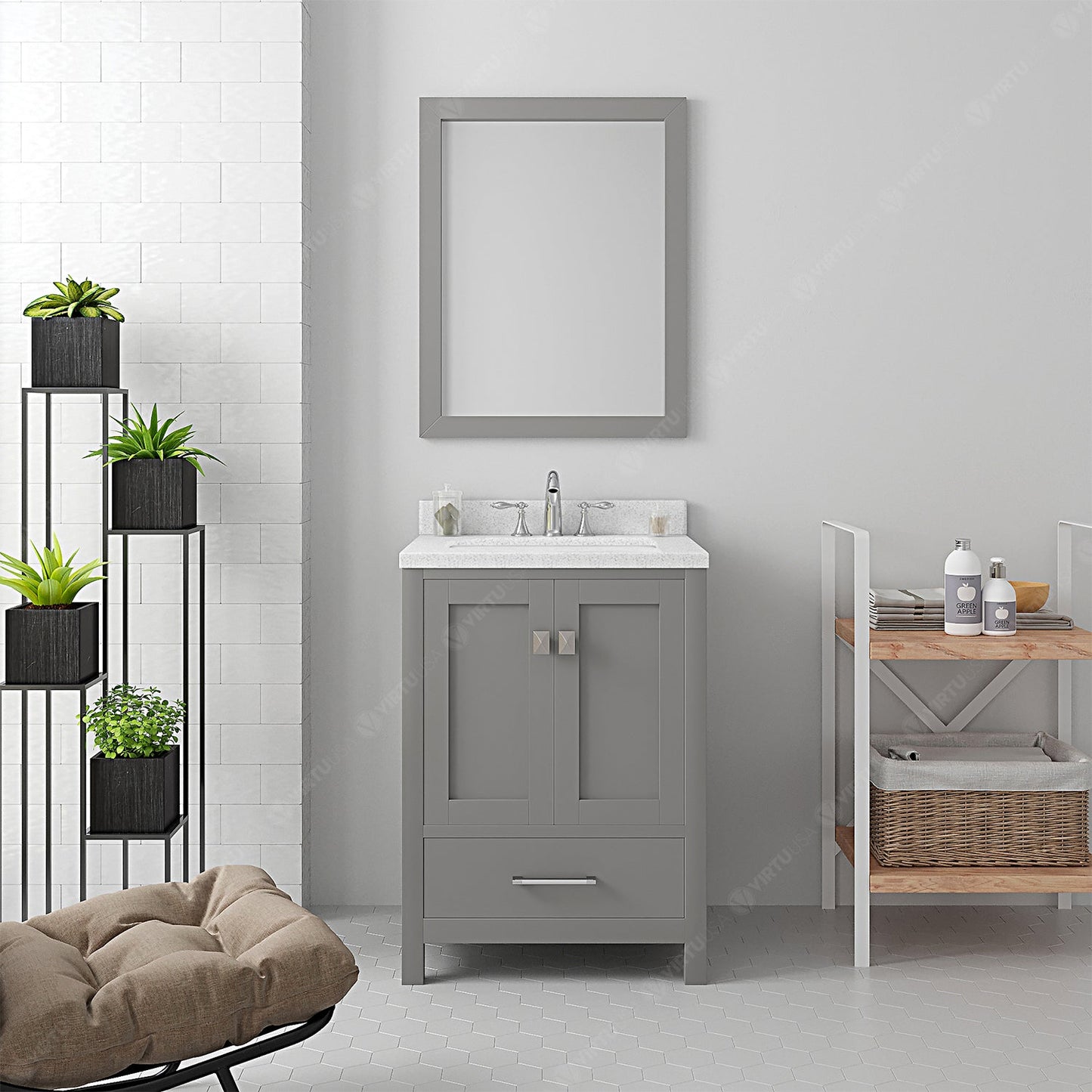 Caroline Avenue 24" Single Bath Vanity in Gray with White Quartz Top and Square Sink