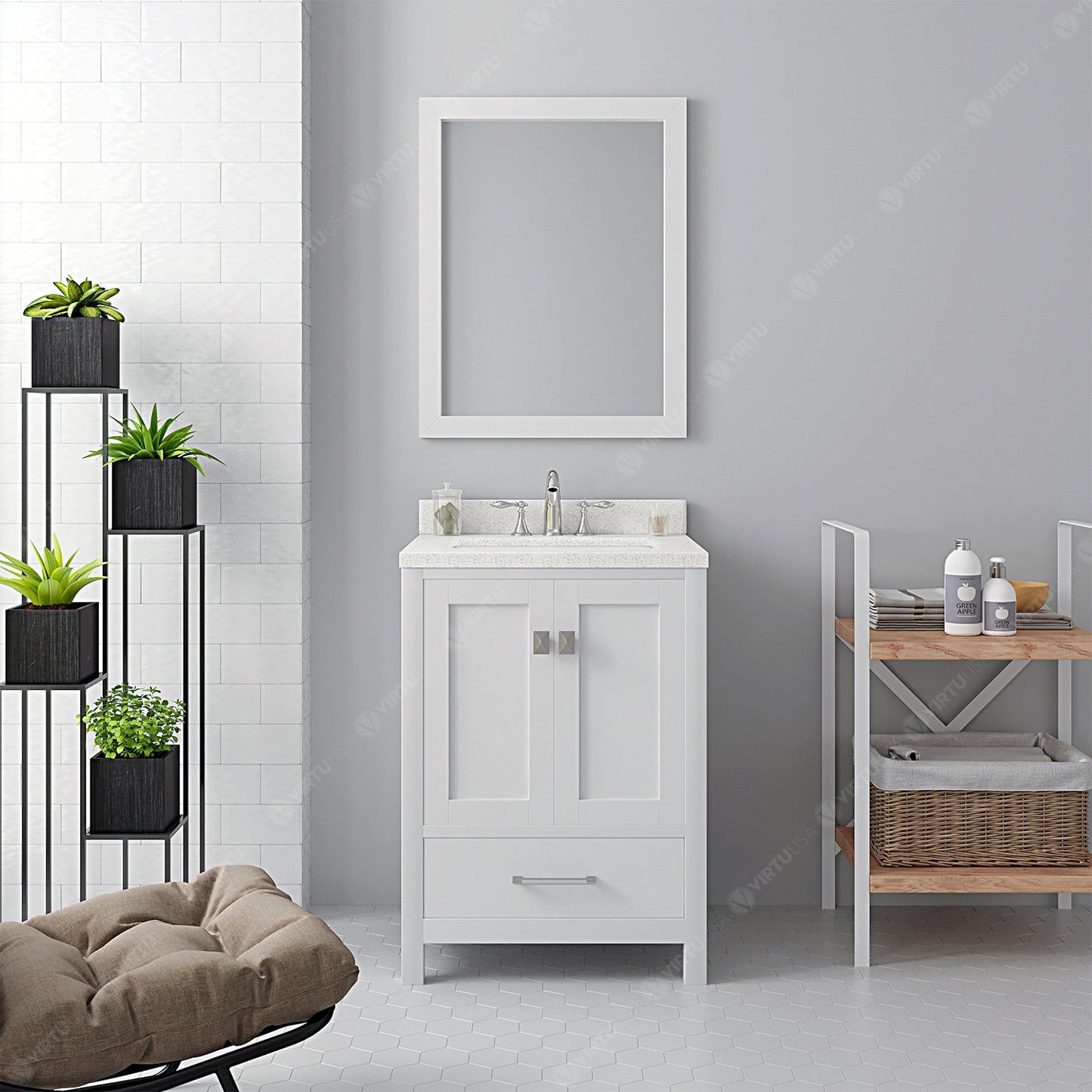 Caroline Avenue 24" Single Bath Vanity in White with White Quartz Top and Square Sink