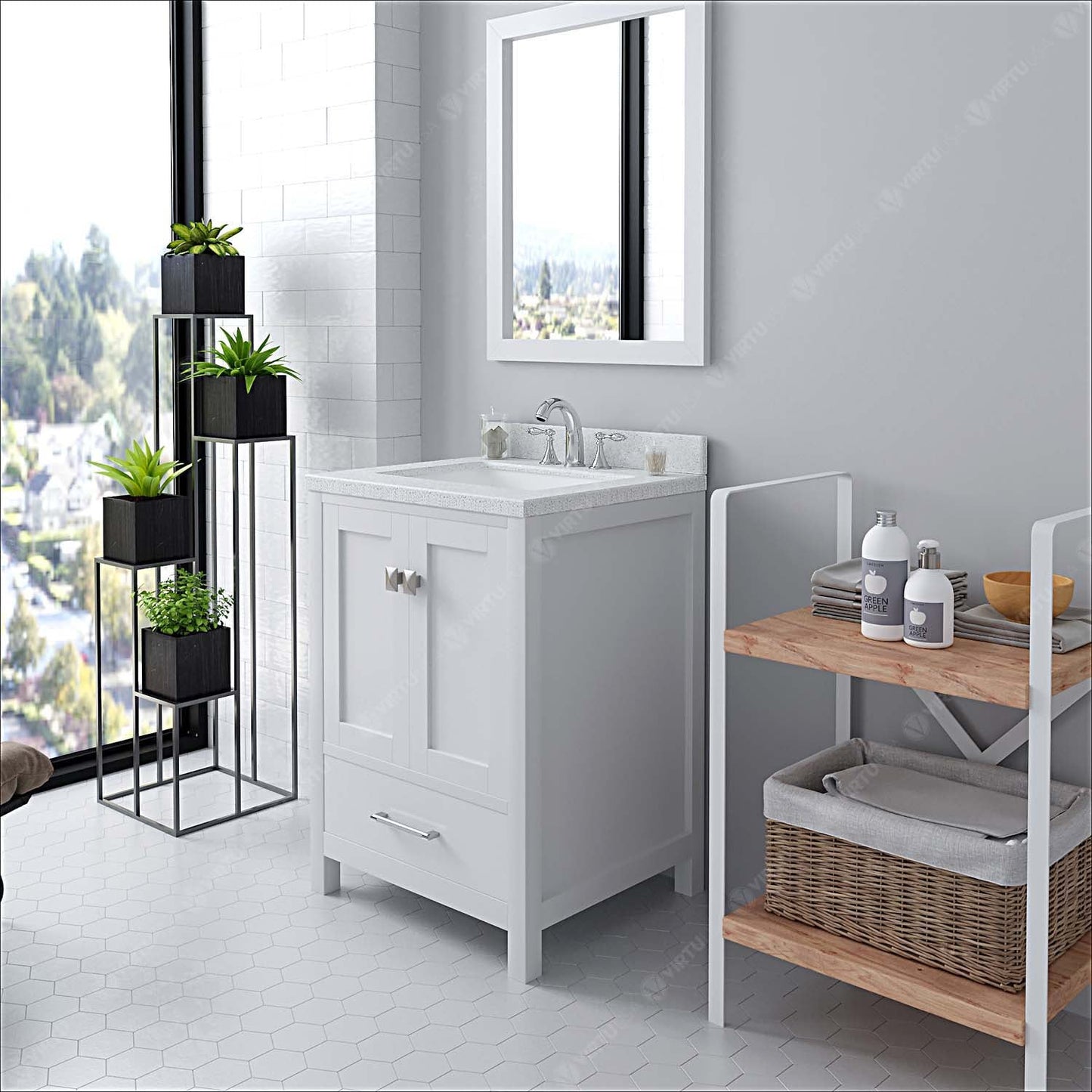 Caroline Avenue 24" Single Bath Vanity in White with White Quartz Top and Square Sink