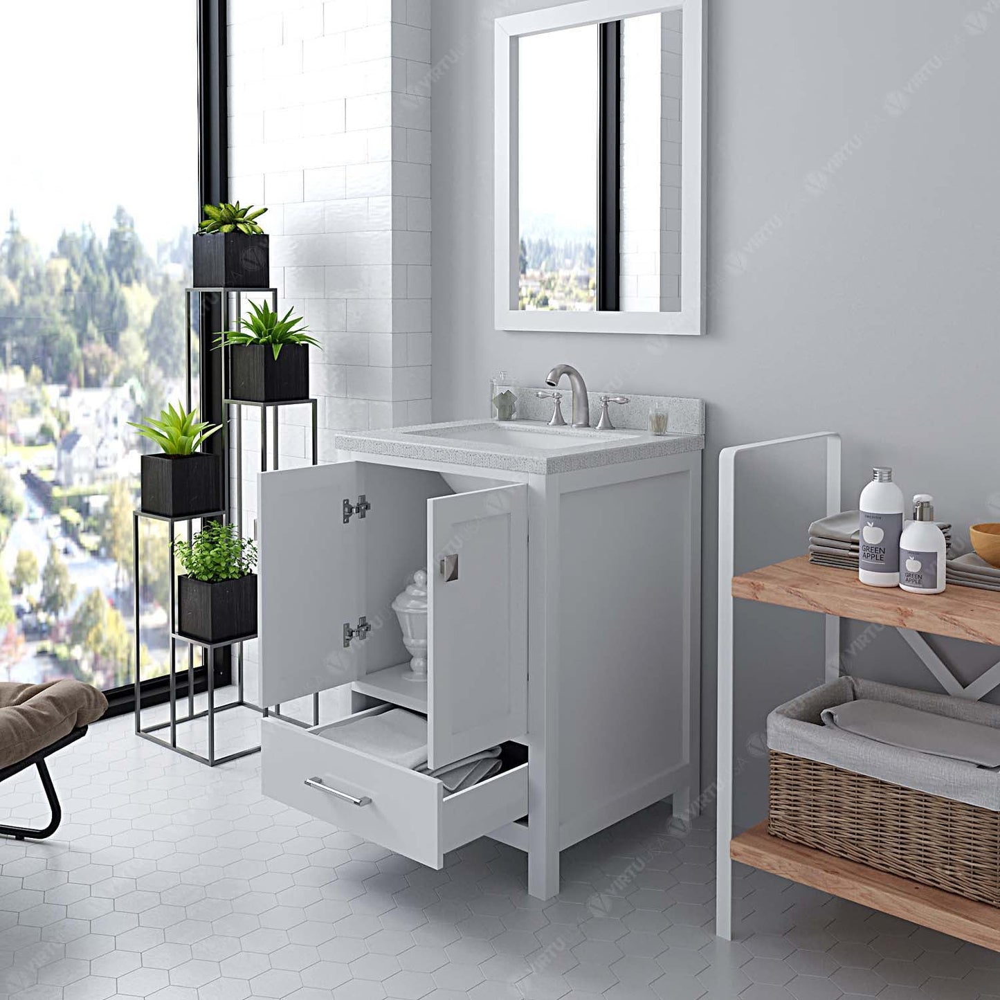 Caroline Avenue 24" Single Bath Vanity in White with White Quartz Top and Square Sink