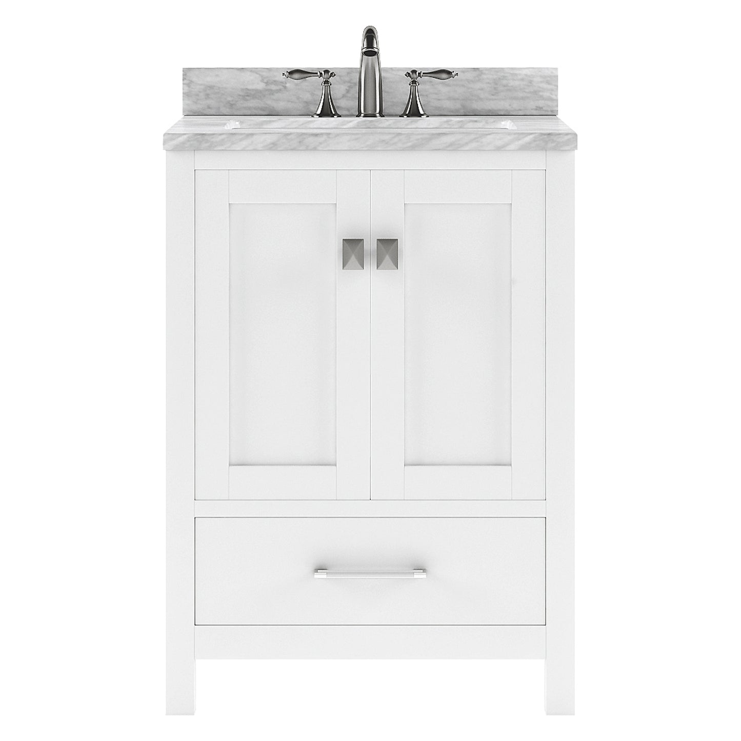 Caroline Avenue 24" Single Bath Vanity in White with White Marble Top and Round Sink