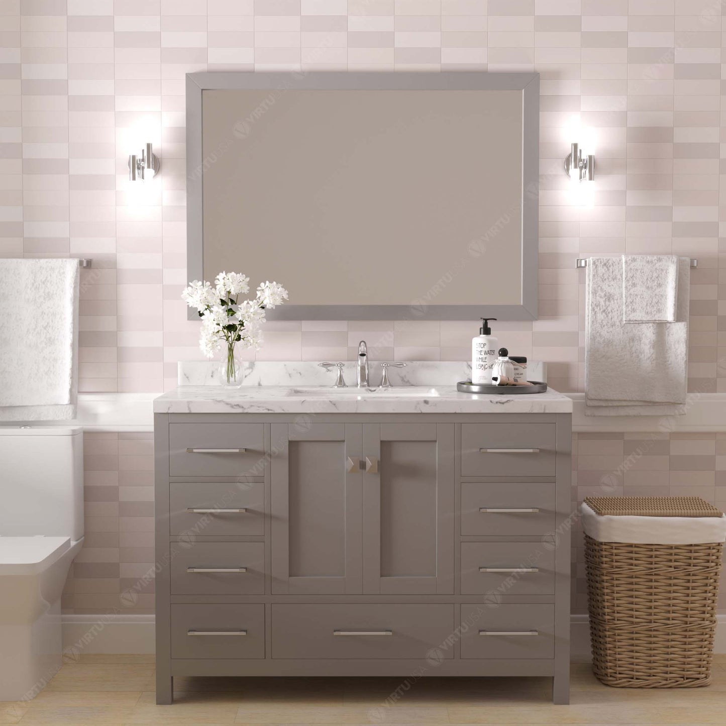 Caroline Avenue 48" Single Bath Vanity in Gray with Cultured Marble Quartz Top and Round Sink