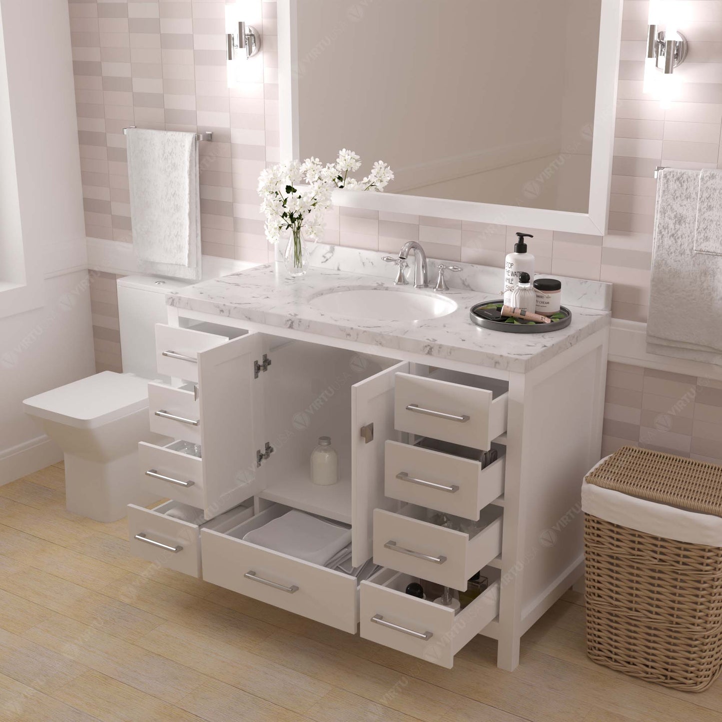 Caroline Avenue 48" Single Bath Vanity in White with Cultured Marble Quartz Top and Round Sink