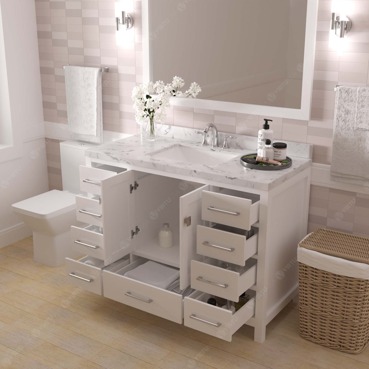 Caroline Avenue 48" Single Bath Vanity in White with Cultured Marble Quartz Top and Square Sink
