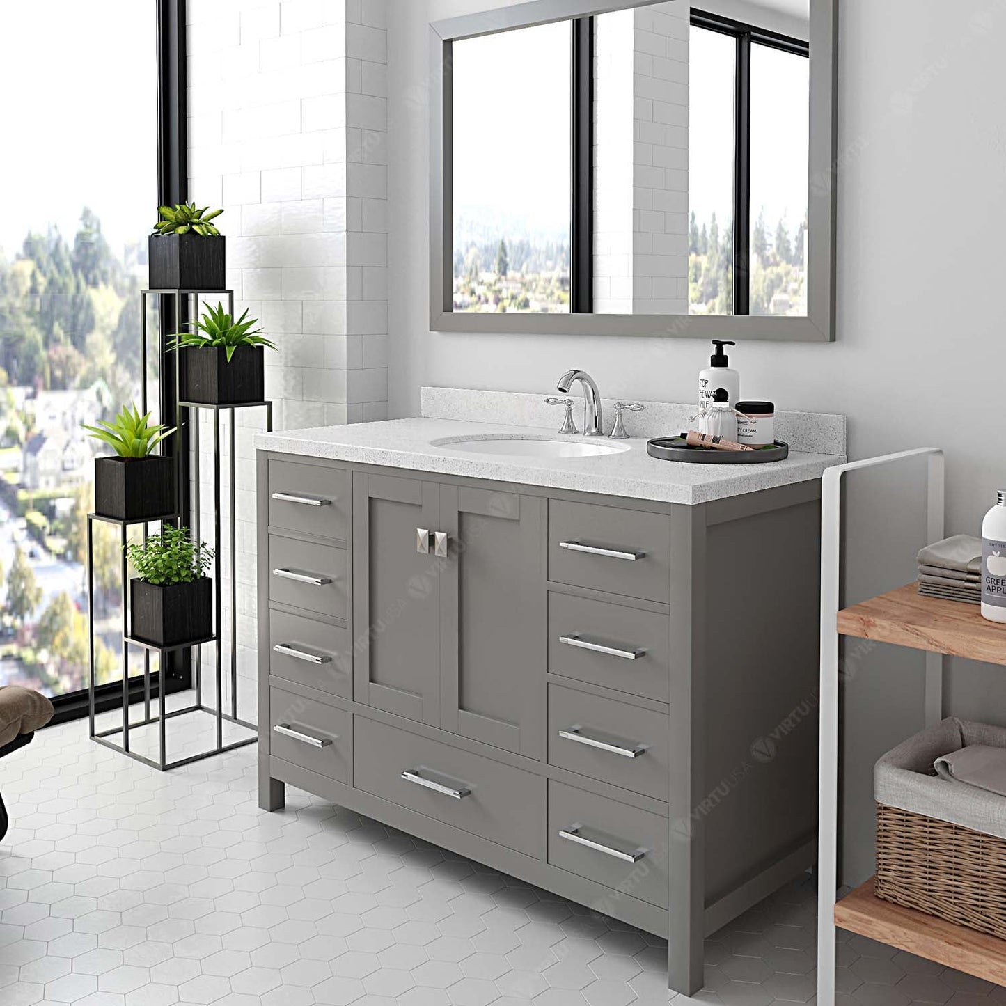Caroline Avenue 48" Single Bath Vanity in Gray with White Quartz Top and Round Sink