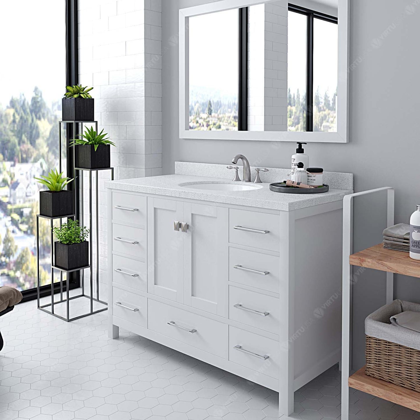 Caroline Avenue 48" Single Bath Vanity in White with White Quartz Top and Round Sink