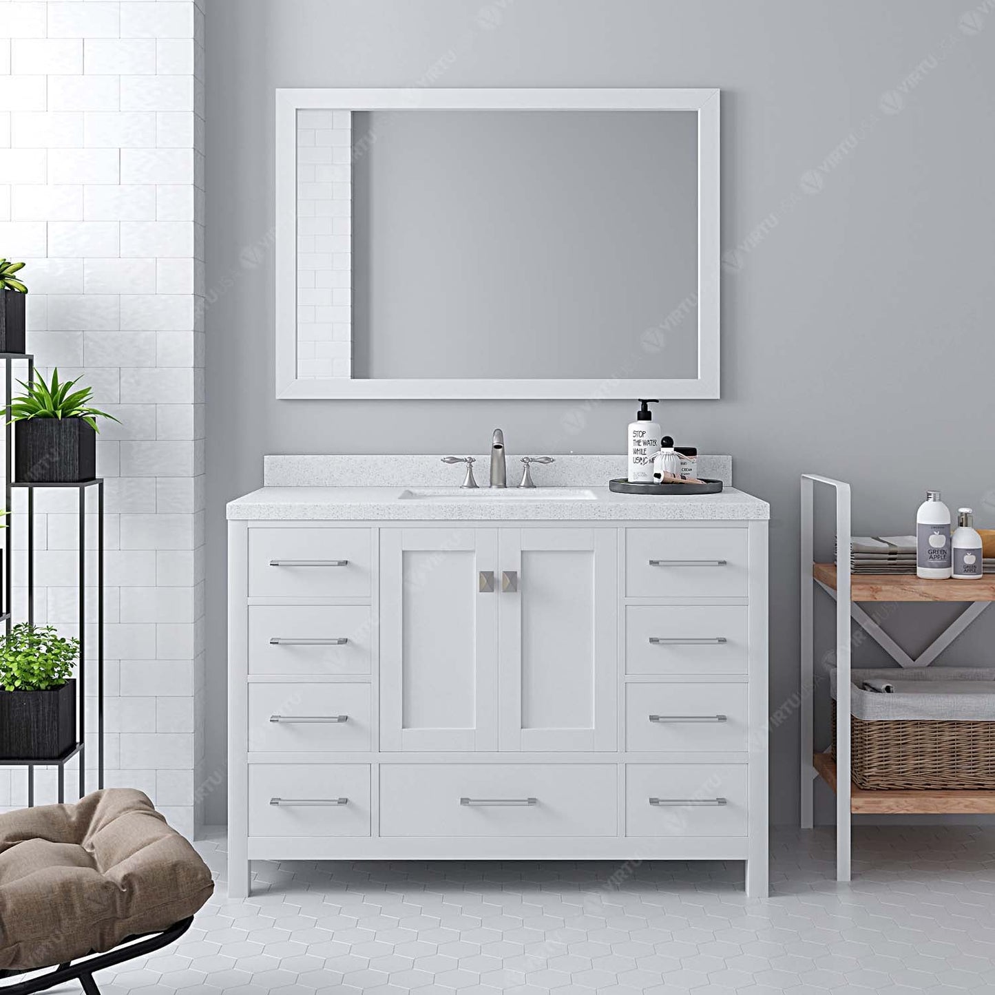 Caroline Avenue 48" Single Bath Vanity in White with White Quartz Top and Square Sink