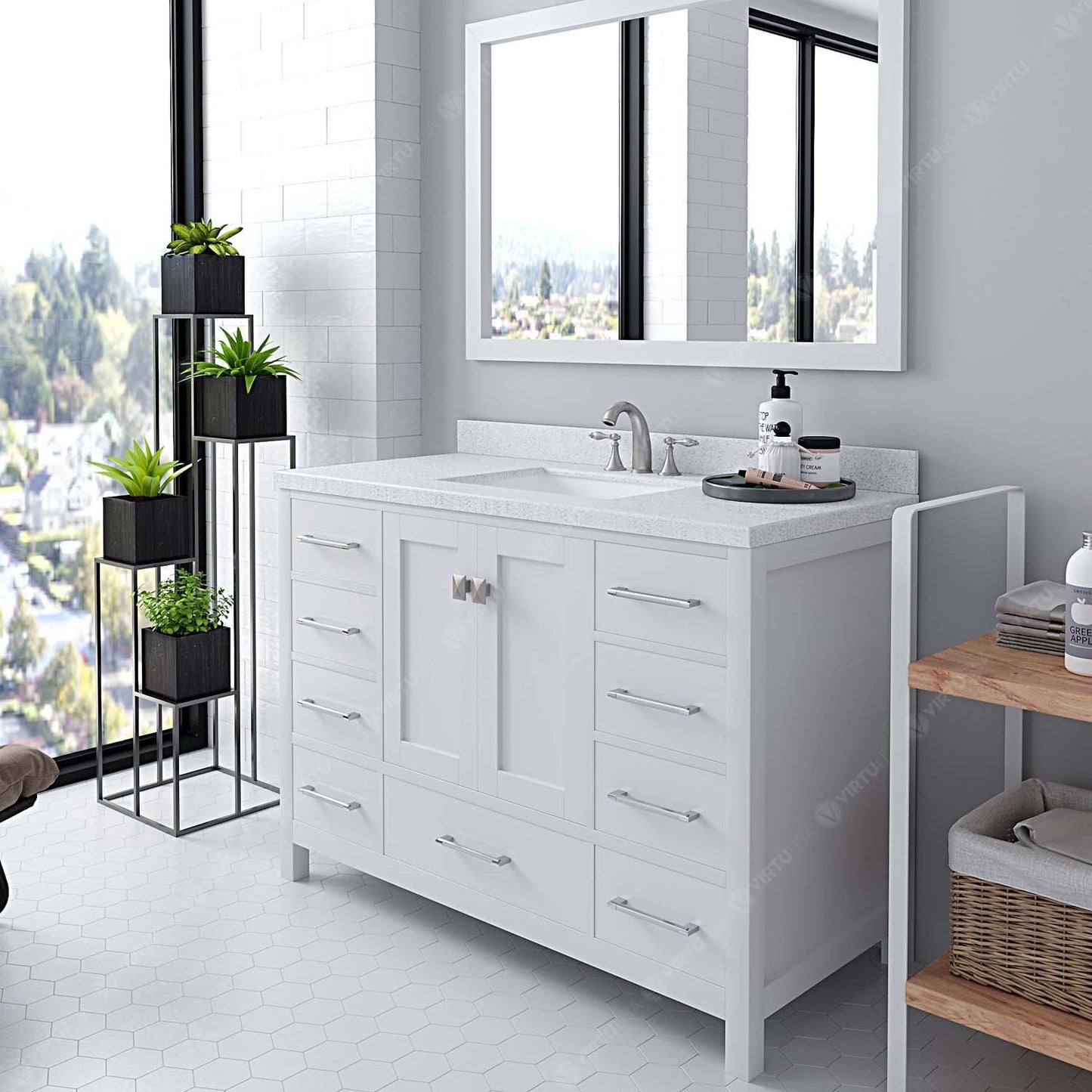 Caroline Avenue 48" Single Bath Vanity in White with White Quartz Top and Square Sink