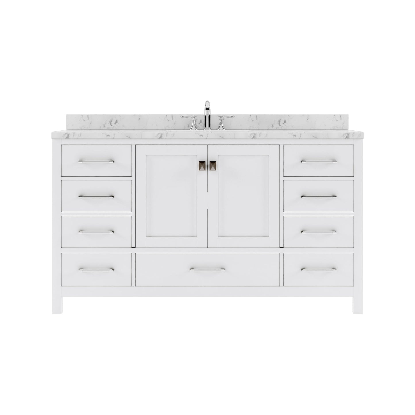 Caroline Avenue 60" Single Bath Vanity in White with Cultured Marble Quartz Top and Round Sink