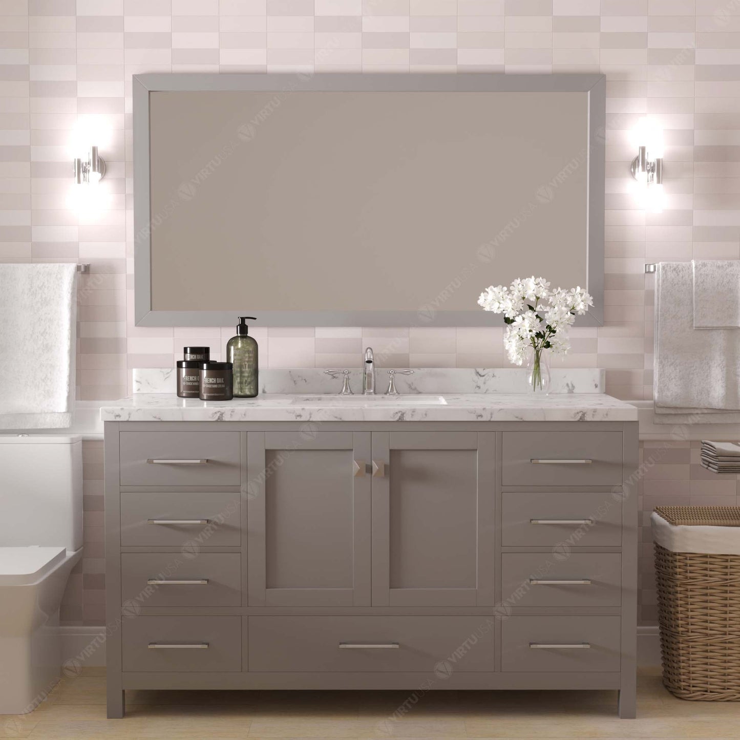 Caroline Avenue 60" Single Bath Vanity in Gray with Cultured Marble Quartz Top and Square Sink