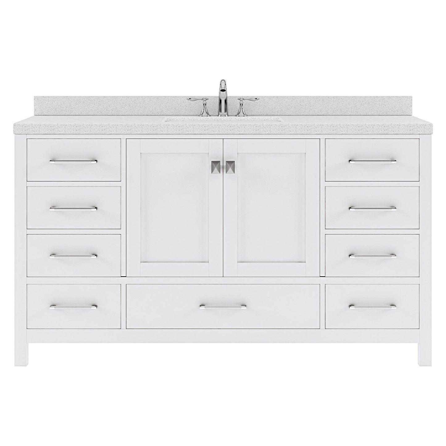 Caroline Avenue 60" Single Bath Vanity in White with White Quartz Top and Round Sink