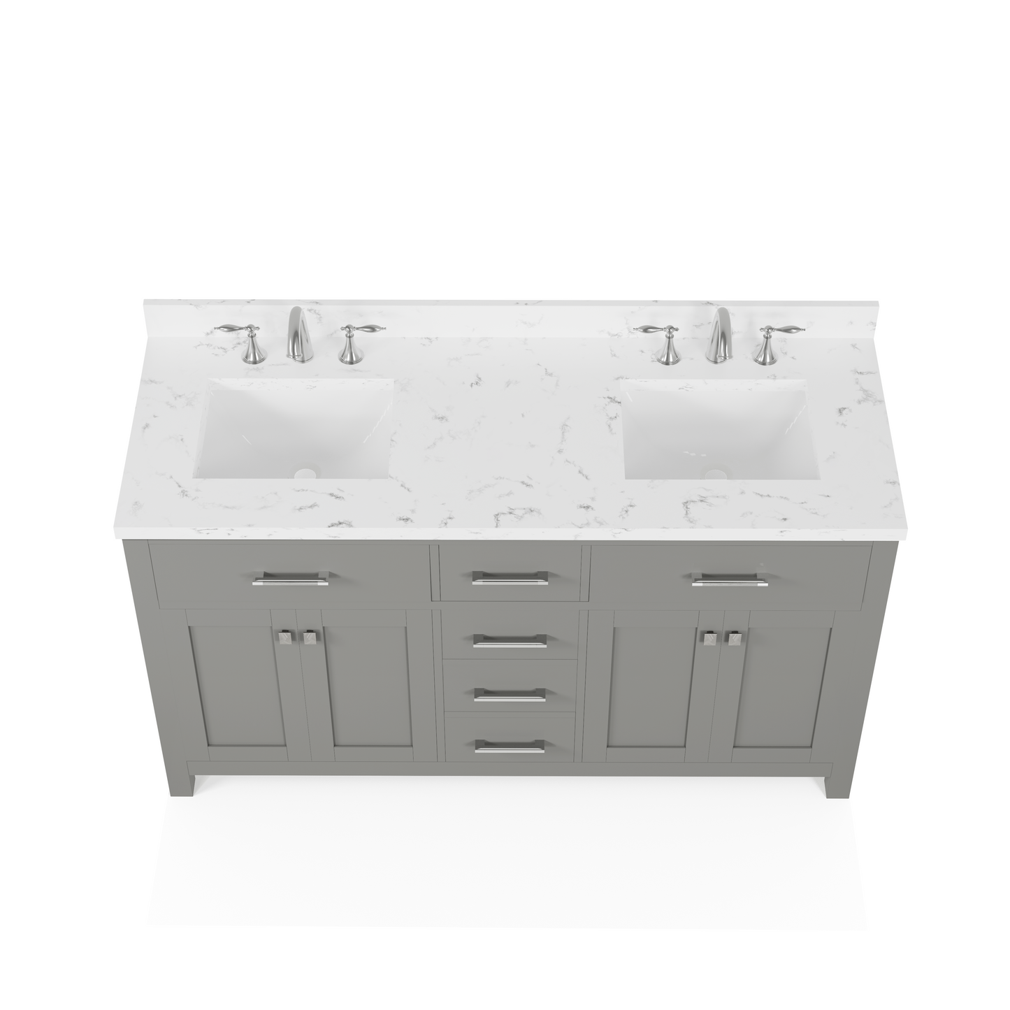 Caroline 60" Double Bath Vanity in Gray with Cultured Marble Quartz Top and Square Sinks