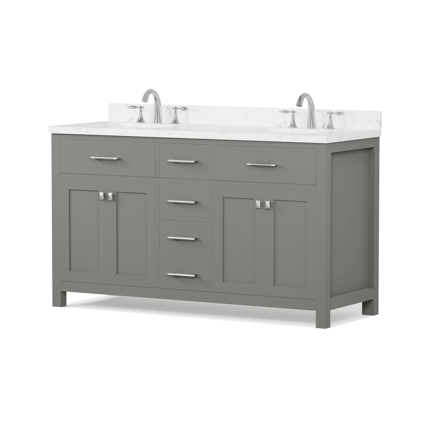 Caroline 60" Double Bath Vanity in Gray with Cultured Marble Quartz Top and Square Sinks