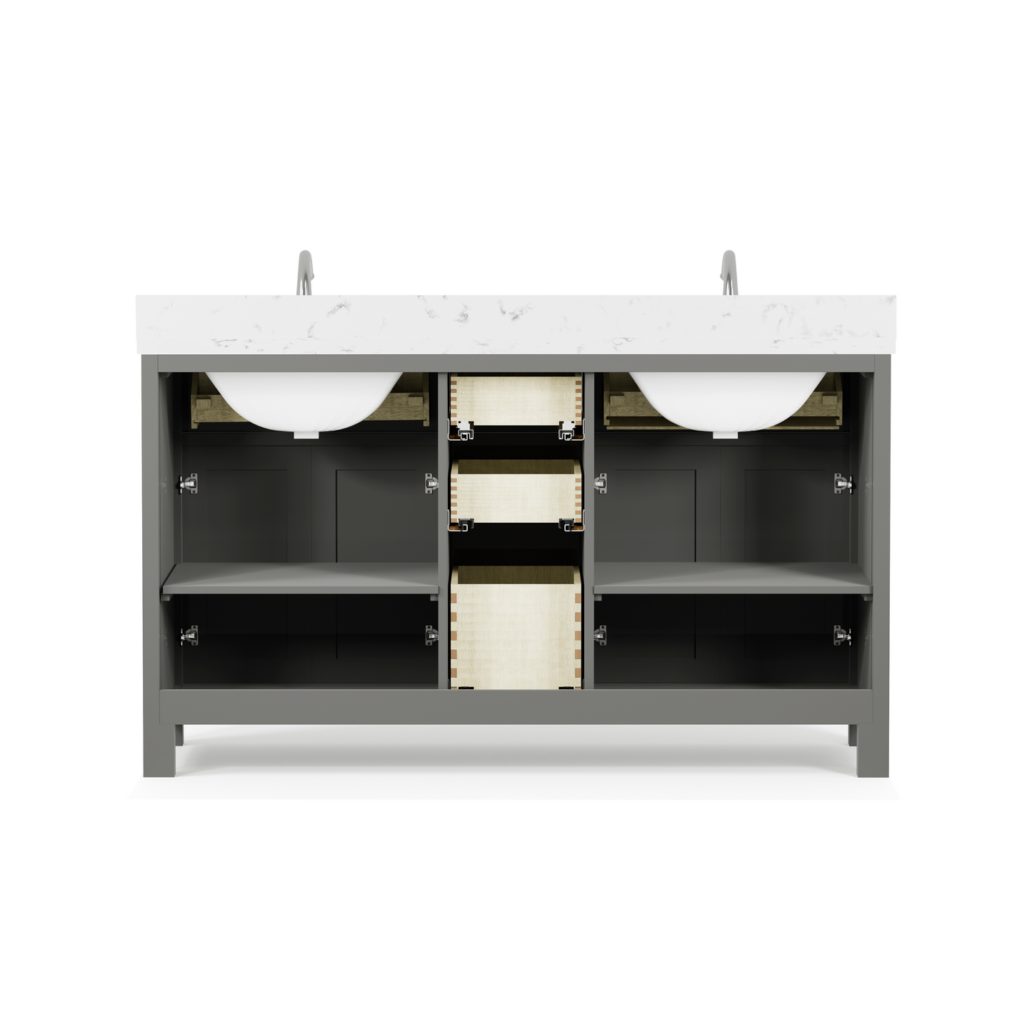 Caroline 60" Double Bath Vanity in Gray with Cultured Marble Quartz Top and Square Sinks