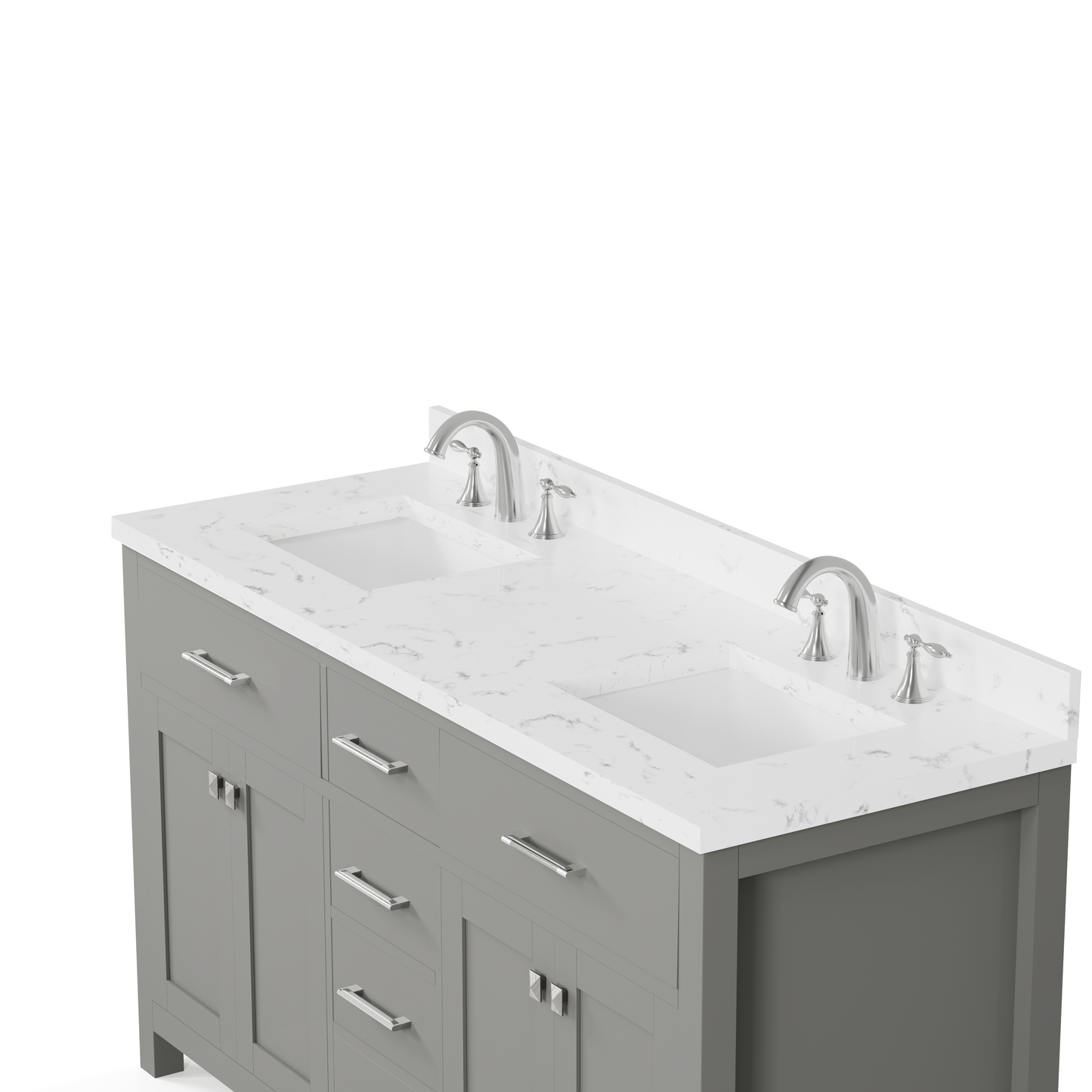 Caroline 60" Double Bath Vanity in Gray with Cultured Marble Quartz Top and Square Sinks