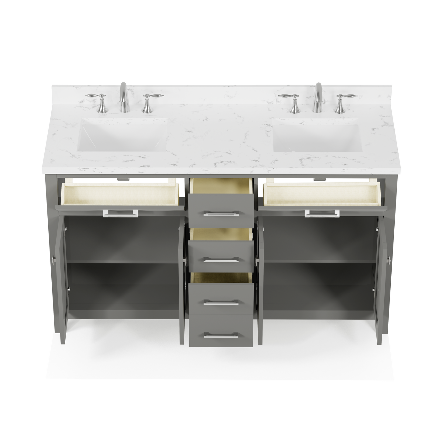 Caroline 60" Double Bath Vanity in Gray with Cultured Marble Quartz Top and Square Sinks