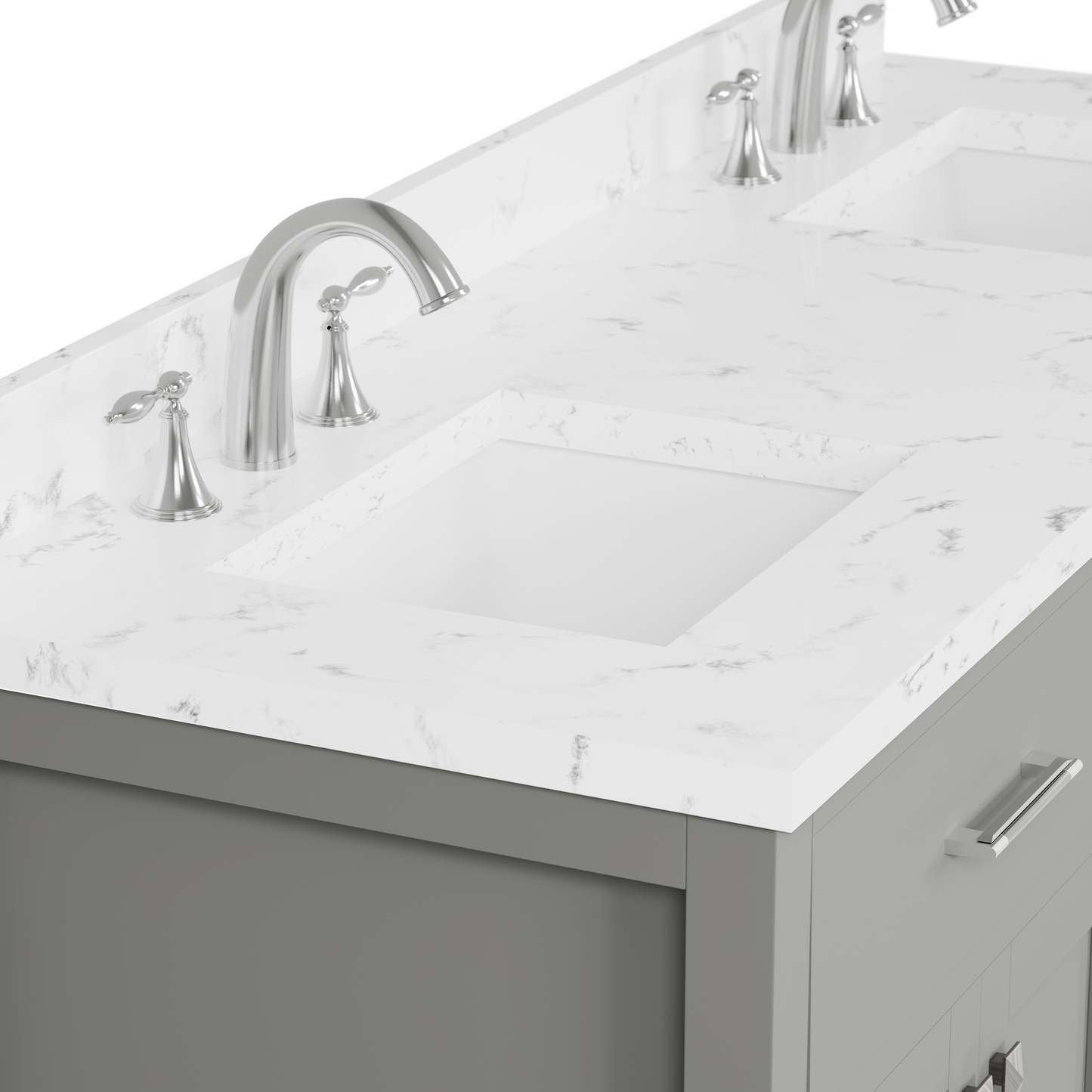Caroline 60" Double Bath Vanity in Gray with Cultured Marble Quartz Top and Square Sinks