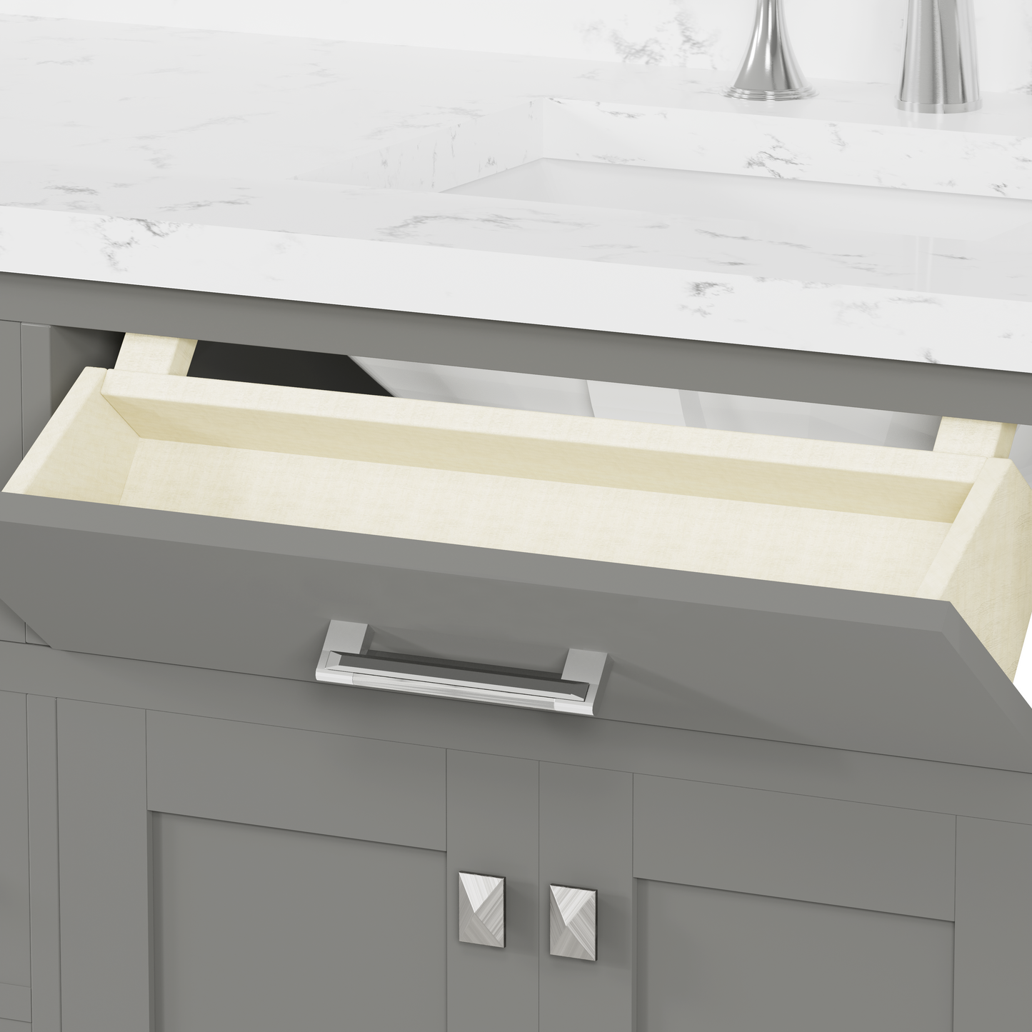 Caroline 60" Double Bath Vanity in Gray with Cultured Marble Quartz Top and Square Sinks
