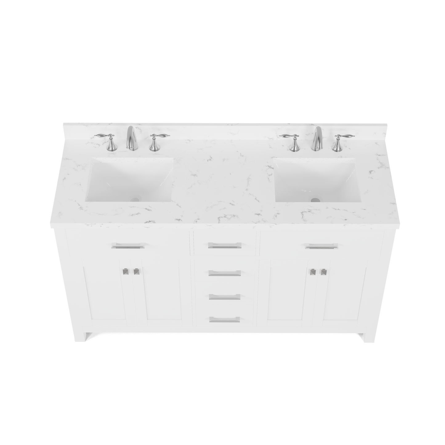 Caroline 60" Double Bath Vanity in White with Cultured Marble Quartz Top and Square Sinks