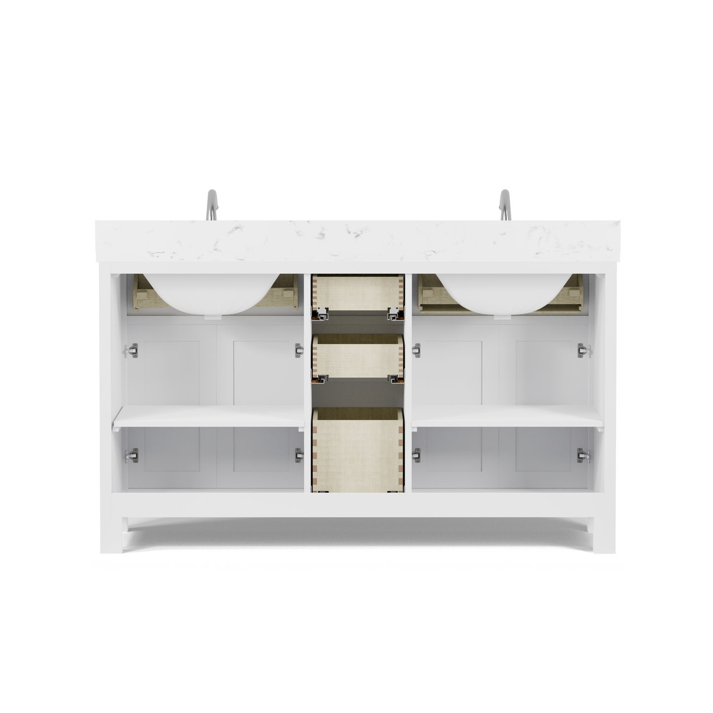 Caroline 60" Double Bath Vanity in White with Cultured Marble Quartz Top and Square Sinks
