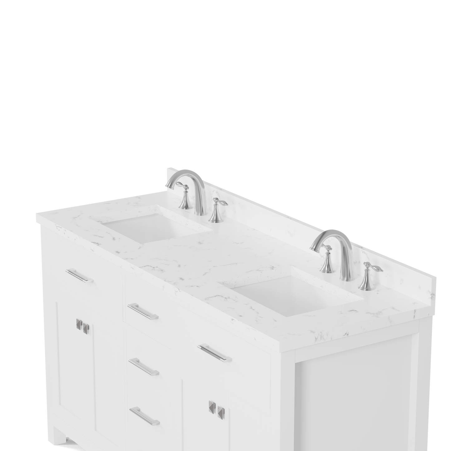 Caroline 60" Double Bath Vanity in White with Cultured Marble Quartz Top and Square Sinks