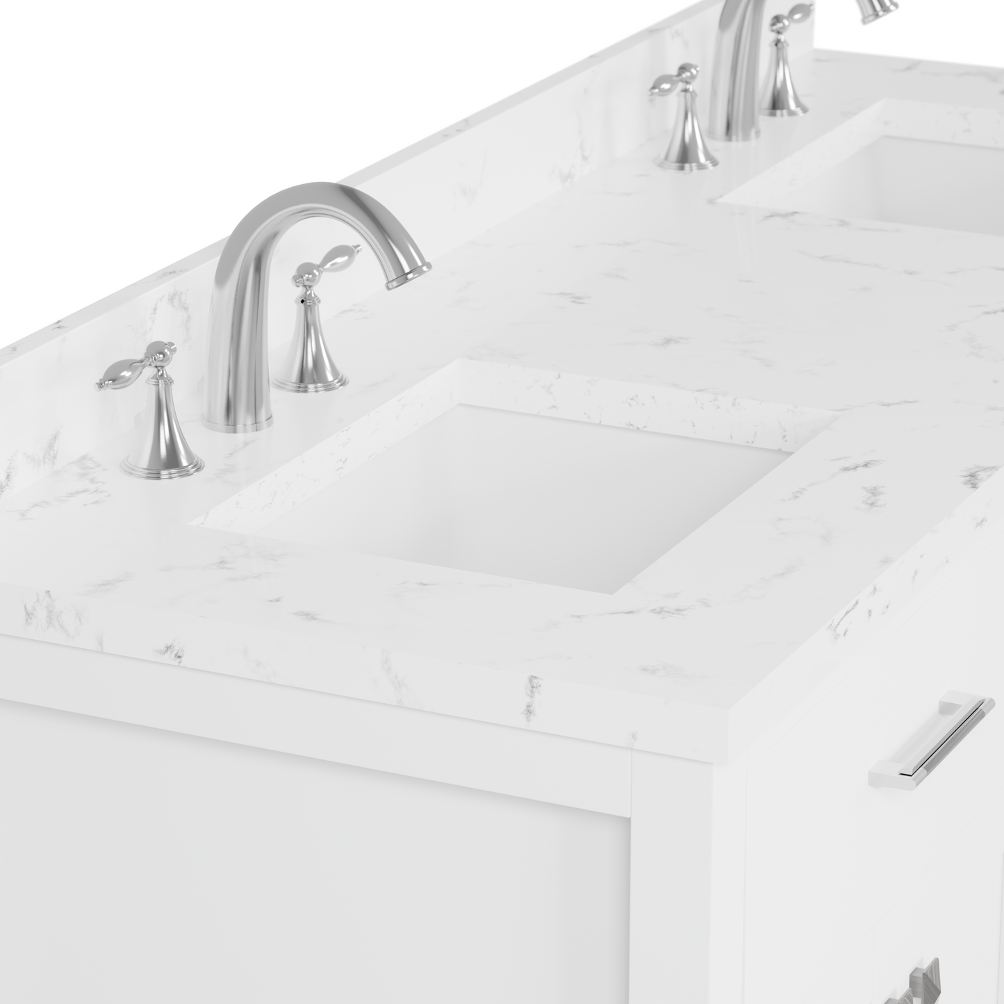 Caroline 60" Double Bath Vanity in White with Cultured Marble Quartz Top and Square Sinks