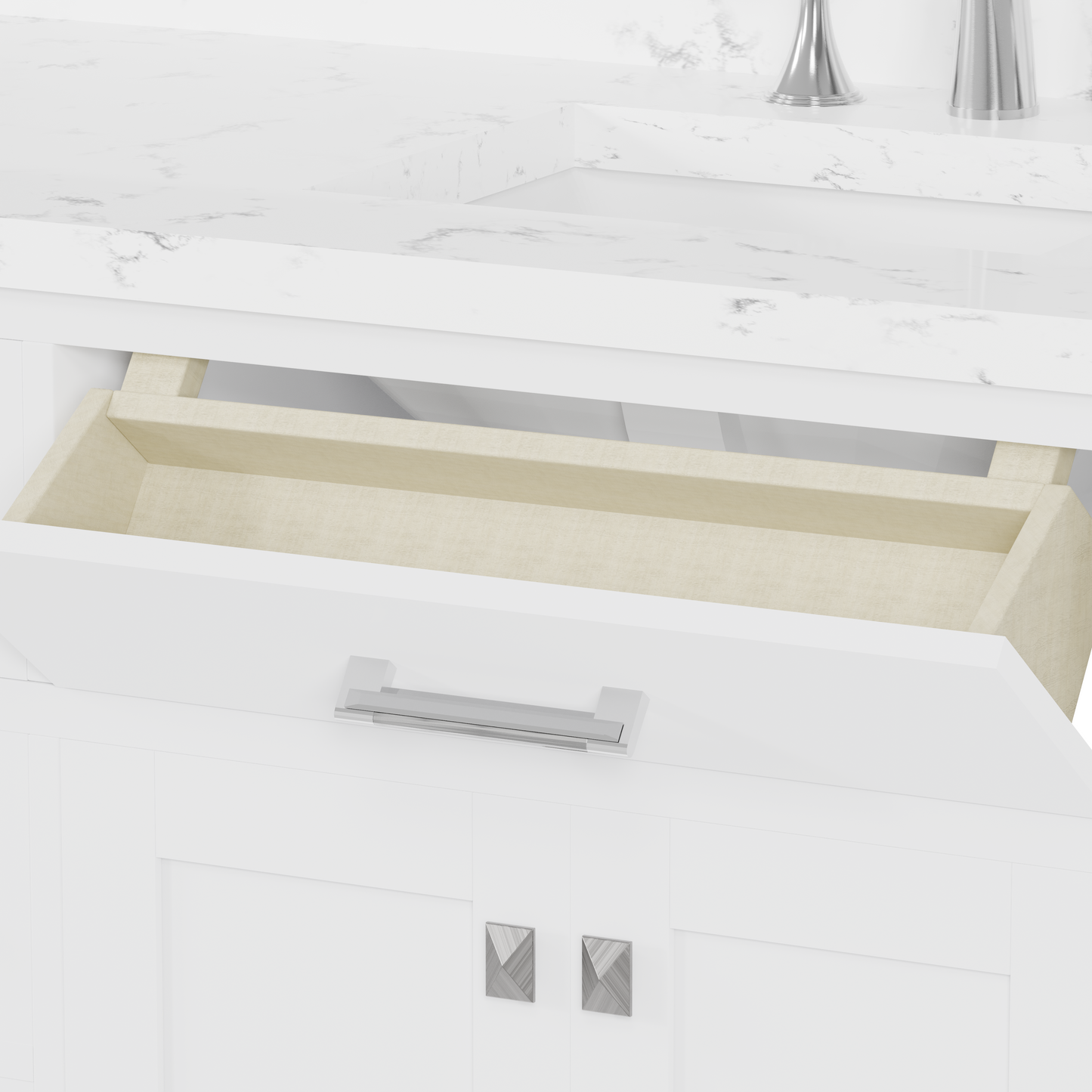 Caroline 60" Double Bath Vanity in White with Cultured Marble Quartz Top and Square Sinks