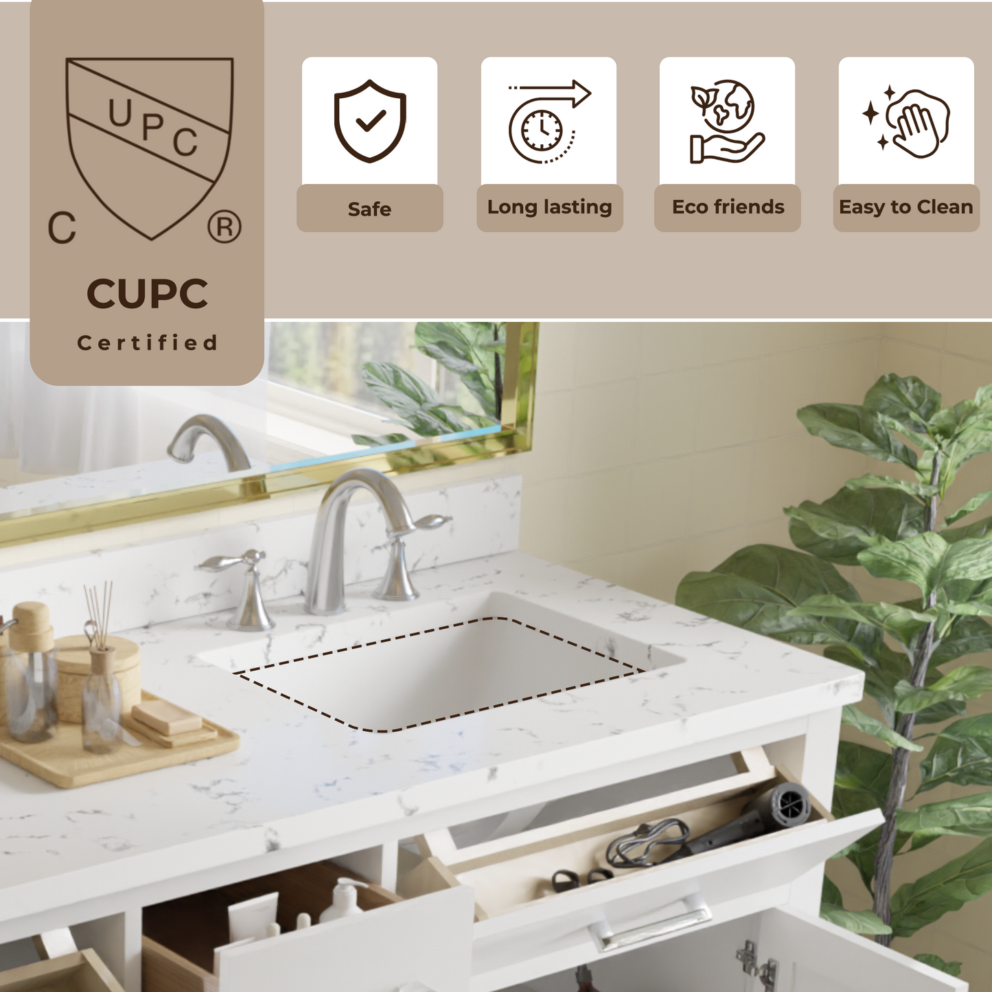 Caroline 60" Double Bath Vanity in White with Cultured Marble Quartz Top and Square Sinks