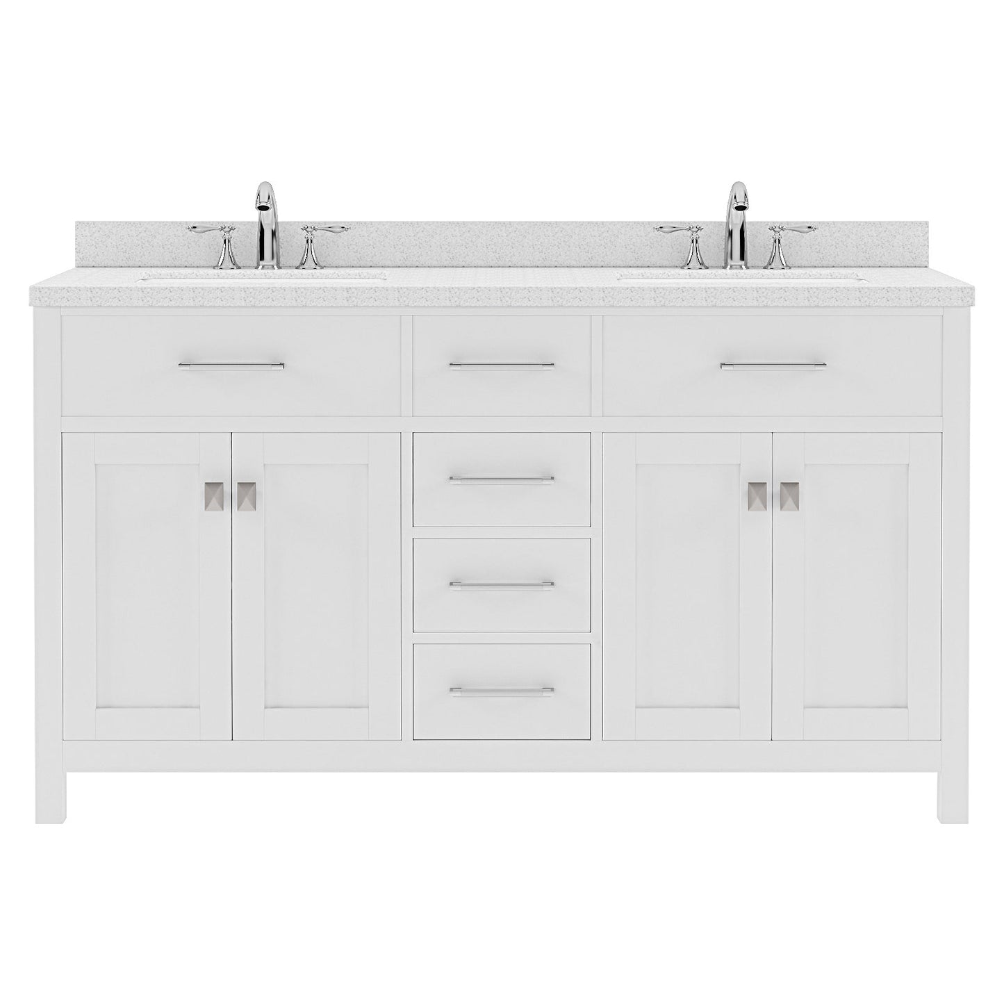 Caroline 60" Double Bath Vanity in White with White Quartz Top and Round Sinks