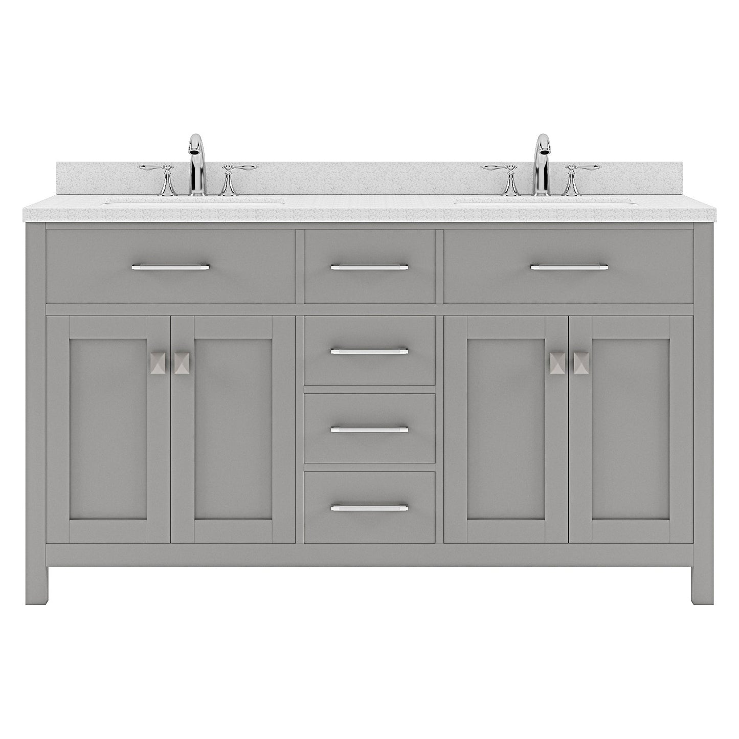 Caroline 60" Double Bath Vanity in Gray with White Quartz Top and Square Sinks